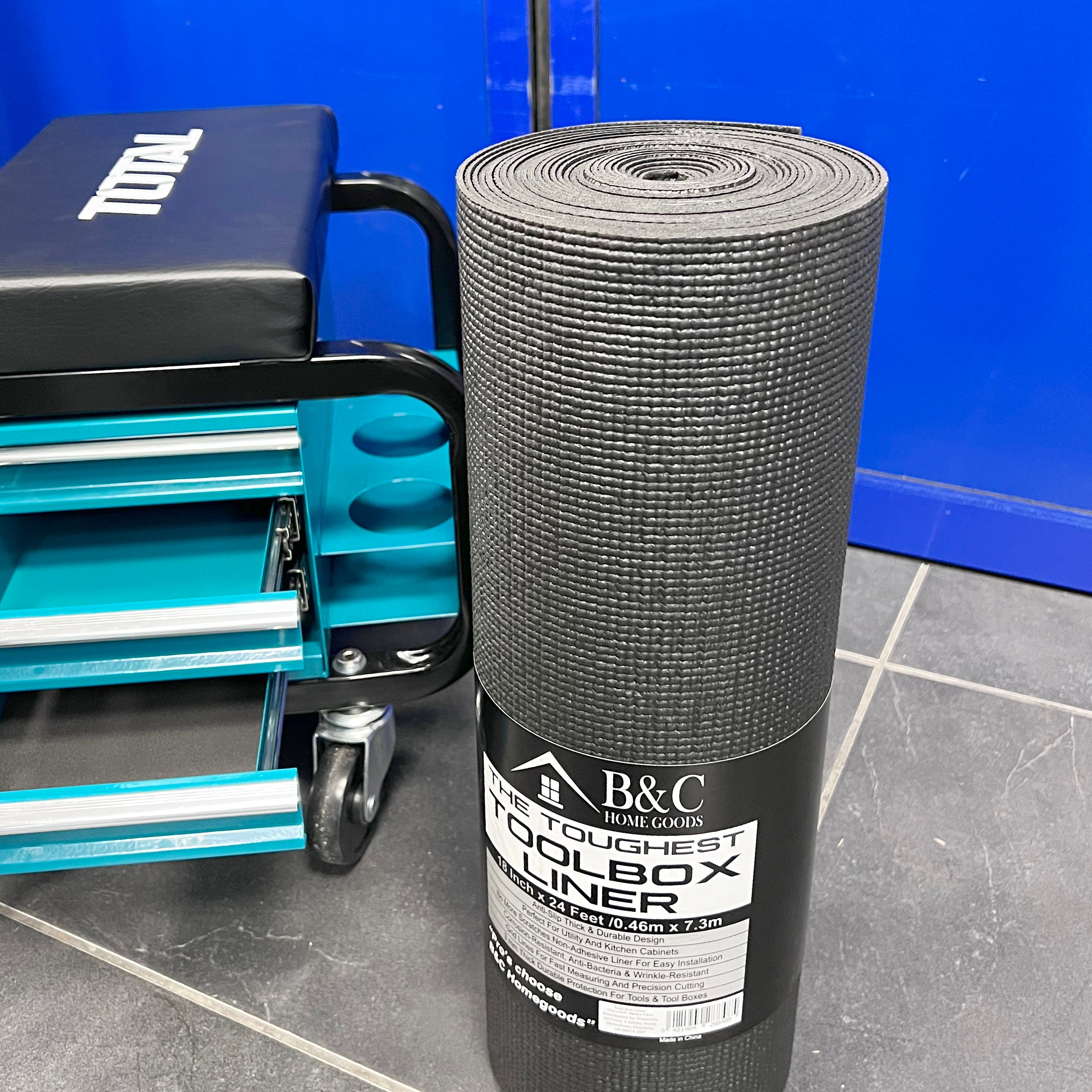 B&C Home Goods Toolbox Liner 18" x 24' - Black Roll