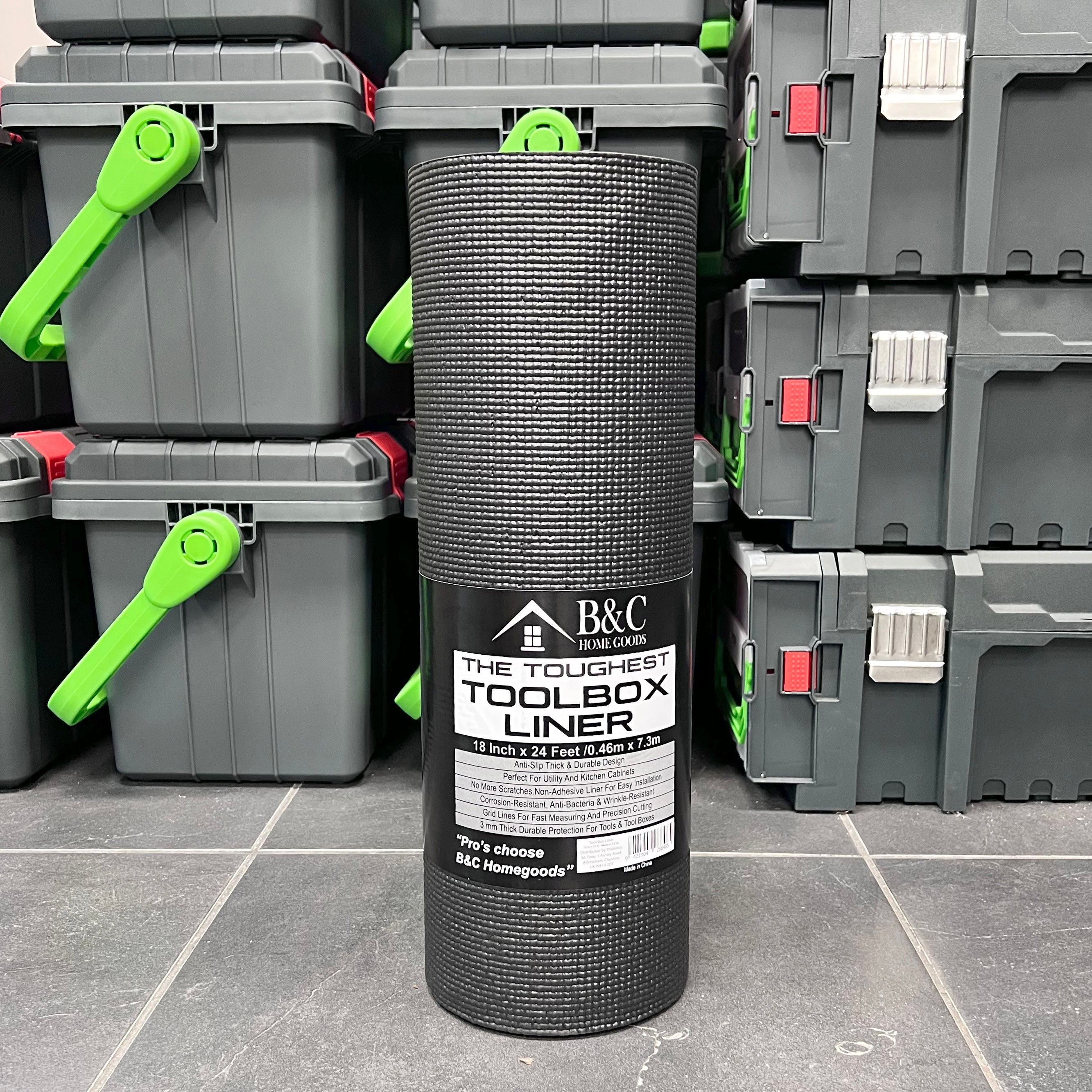 B&C Home Goods Toolbox Liner 18" x 24' - Black Roll