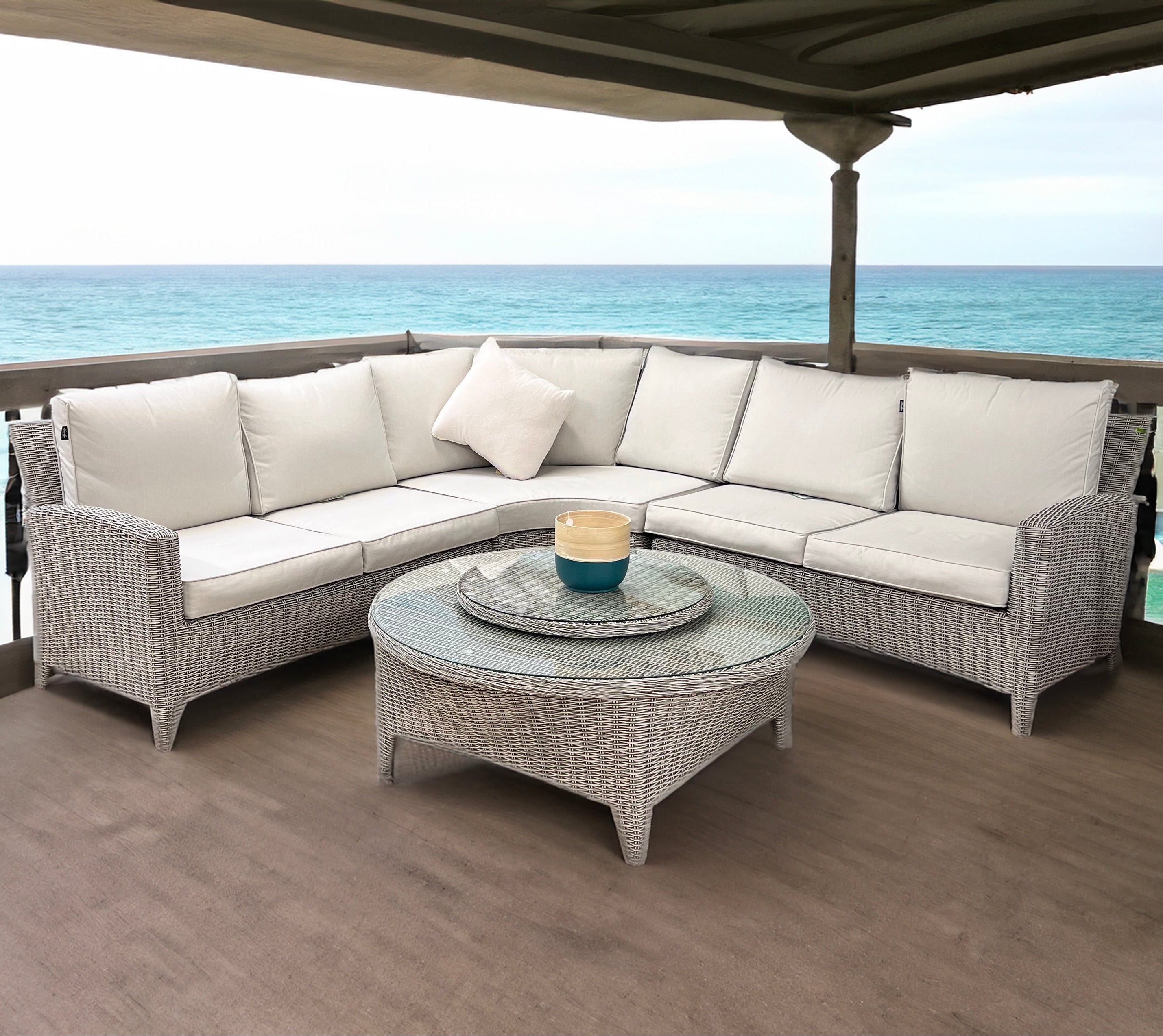 Harbo Valencia Liquorice Curved Corner Set with Ice Bucket Coffee Table & Lazy Susan