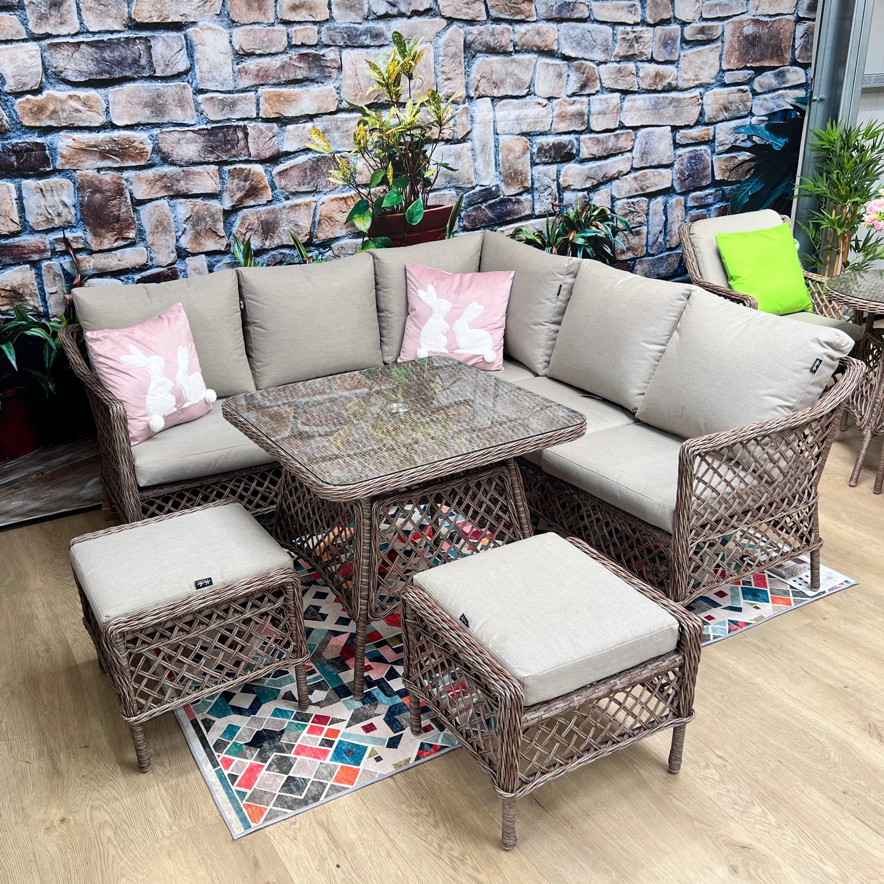 Rose Compact Corner Set with 2 Stools & Dining Table