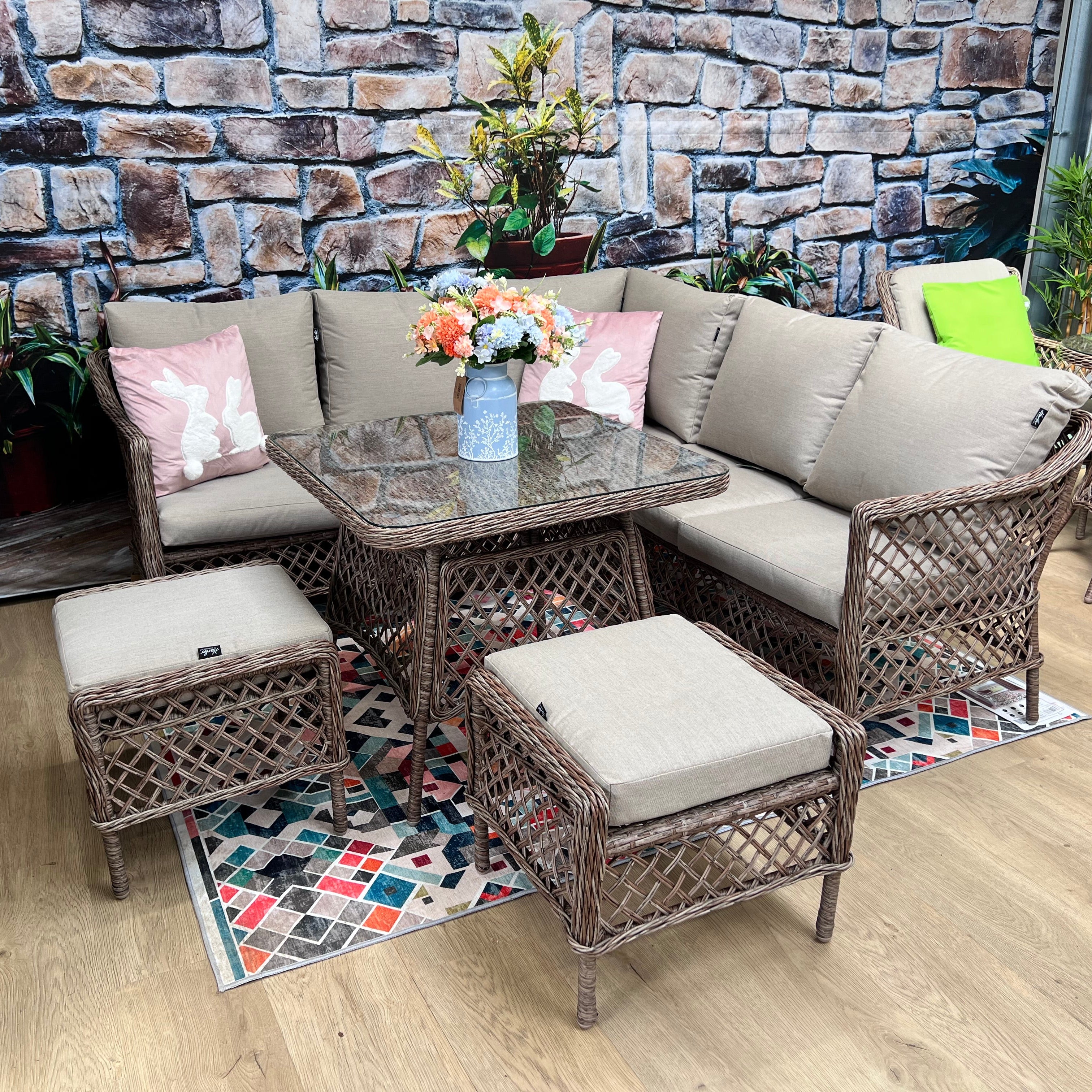 Rose Compact Corner Set with 2 Stools & Dining Table