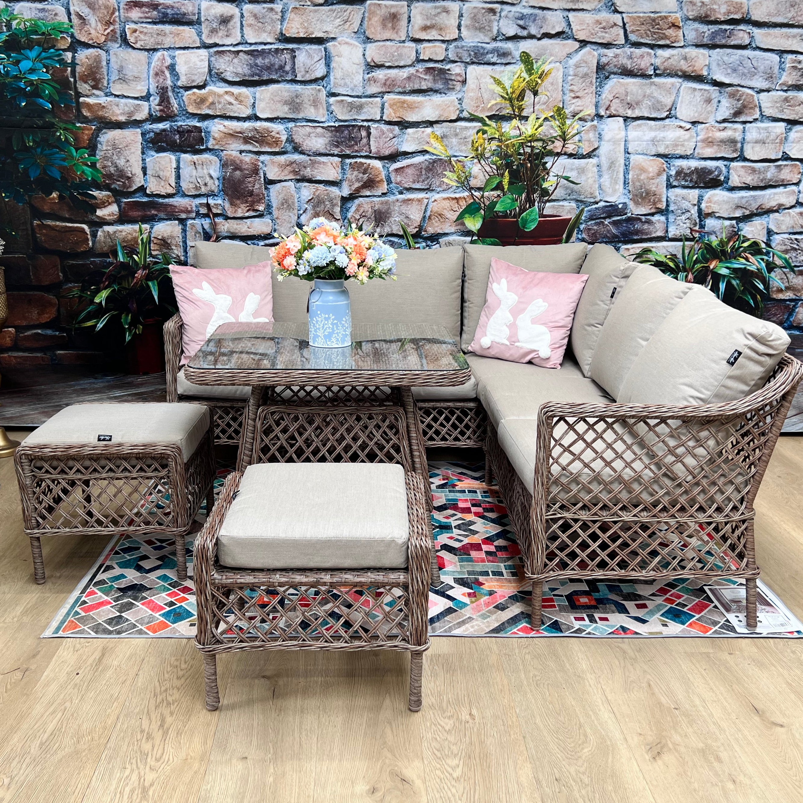 Rose Compact Corner Set with 2 Stools & Dining Table