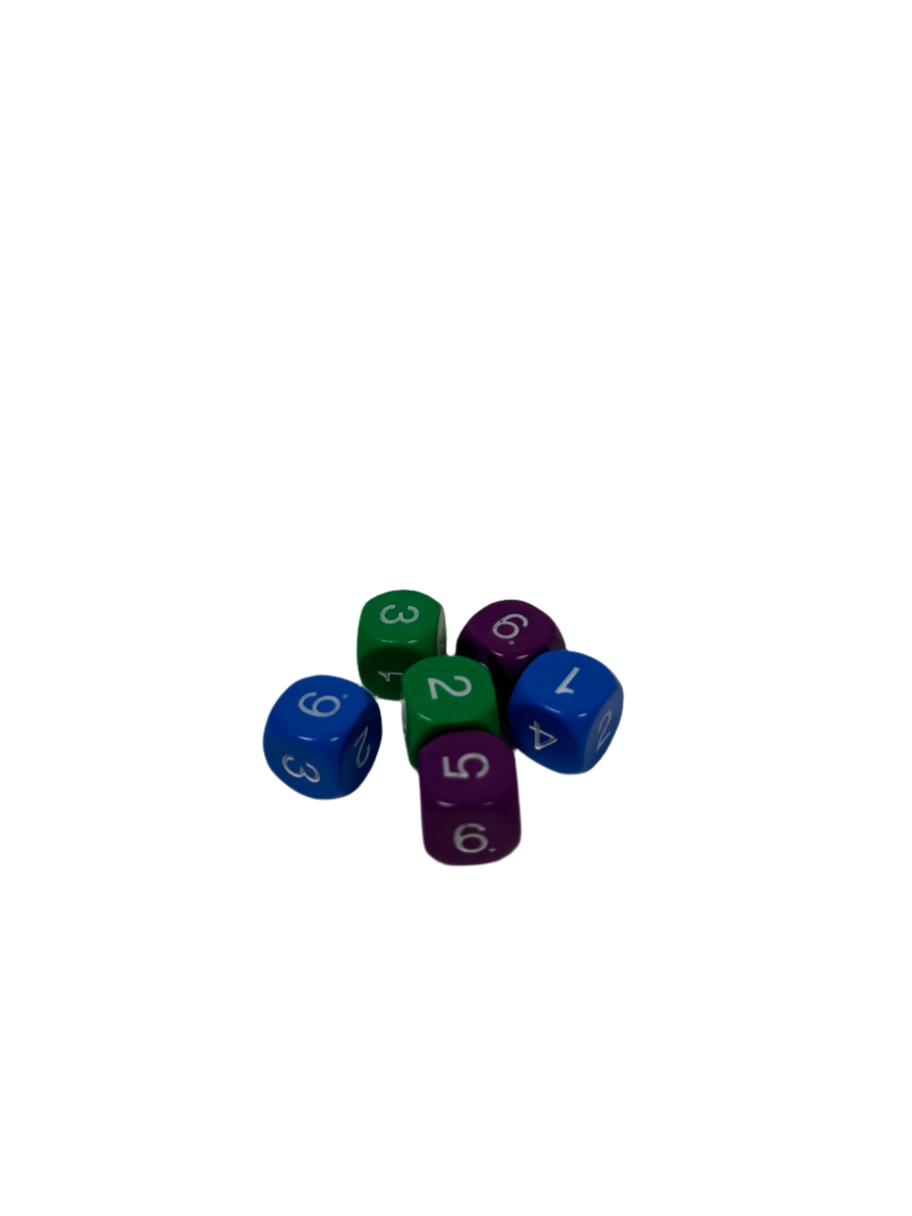 Multi-Coloured Numbered Dice - 6pcs