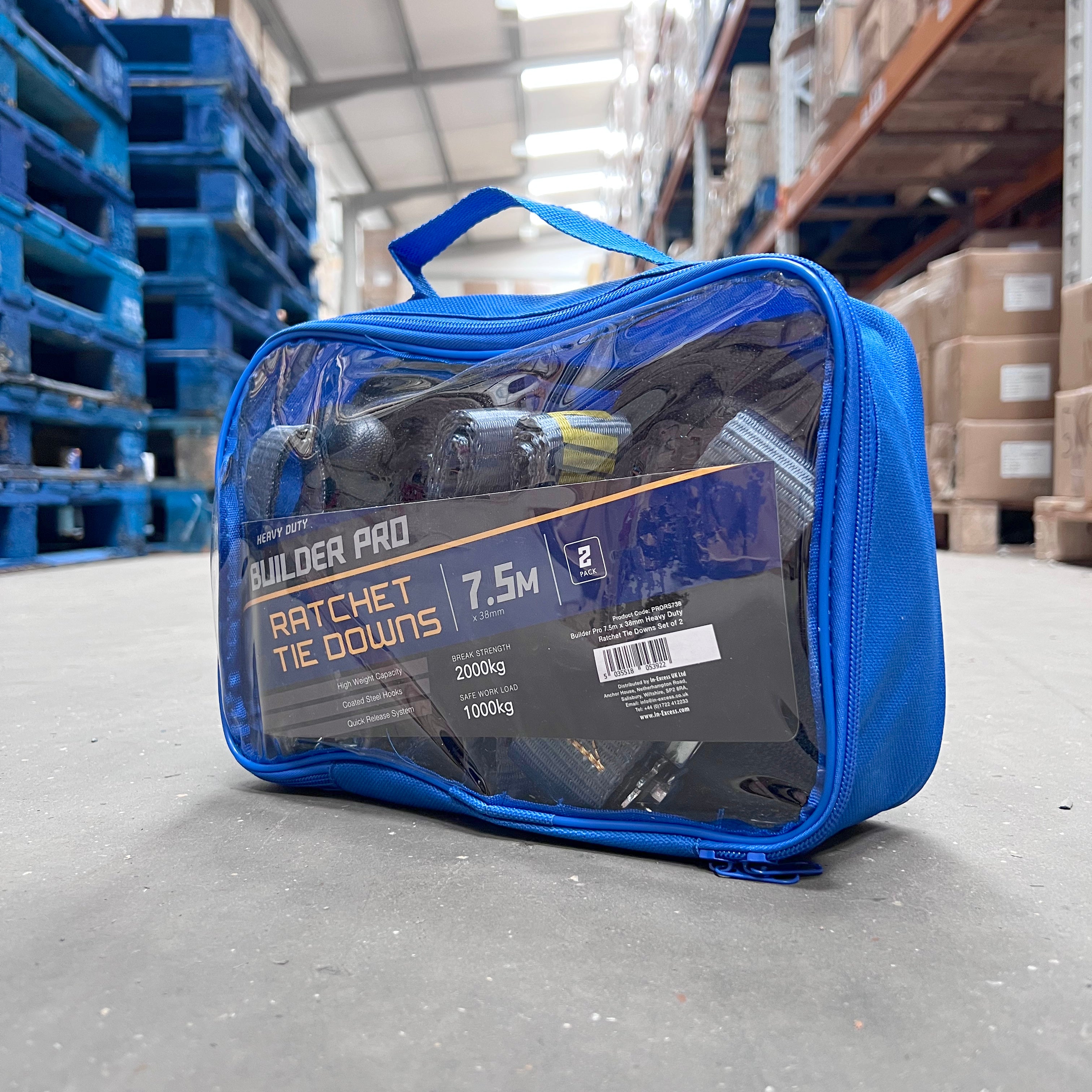 Builder Pro Heavy Duty Ratchet Tie Downs - 2pcs - 7.5m x 38mm