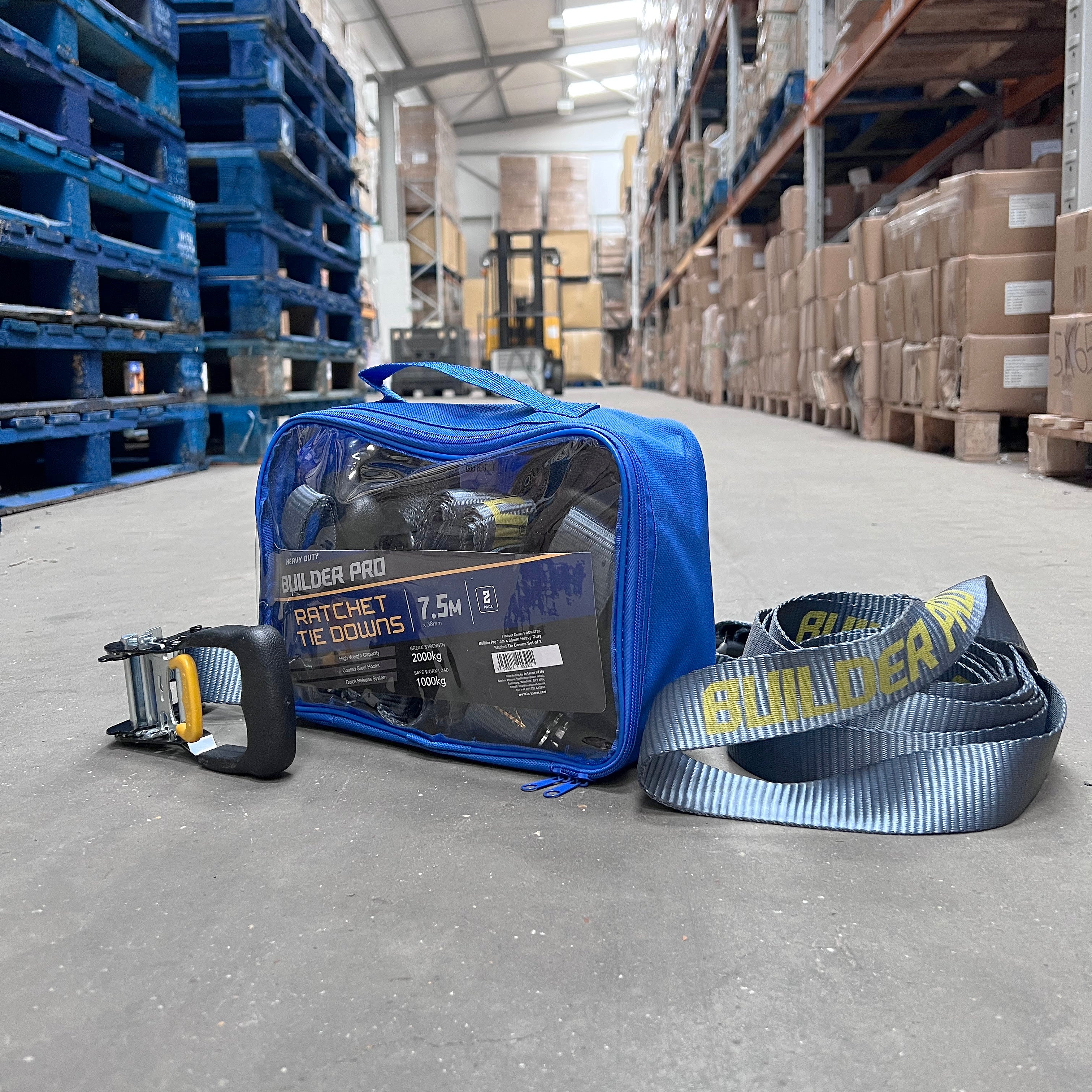 Builder Pro Heavy Duty Ratchet Tie Downs - 2pcs - 7.5m x 38mm