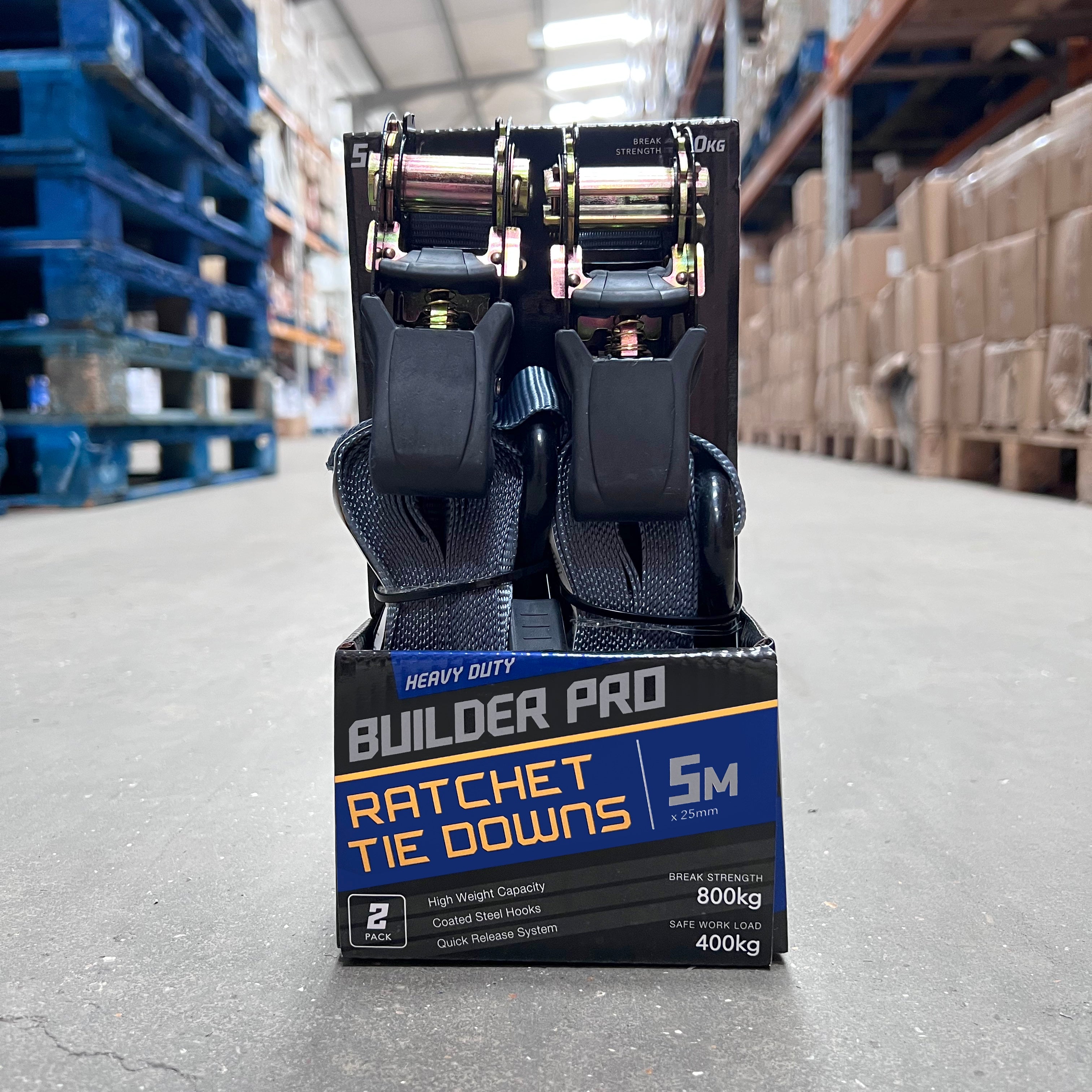 Builder Pro Ratchet Tie Downs - 2pcs - 5m x 25mm