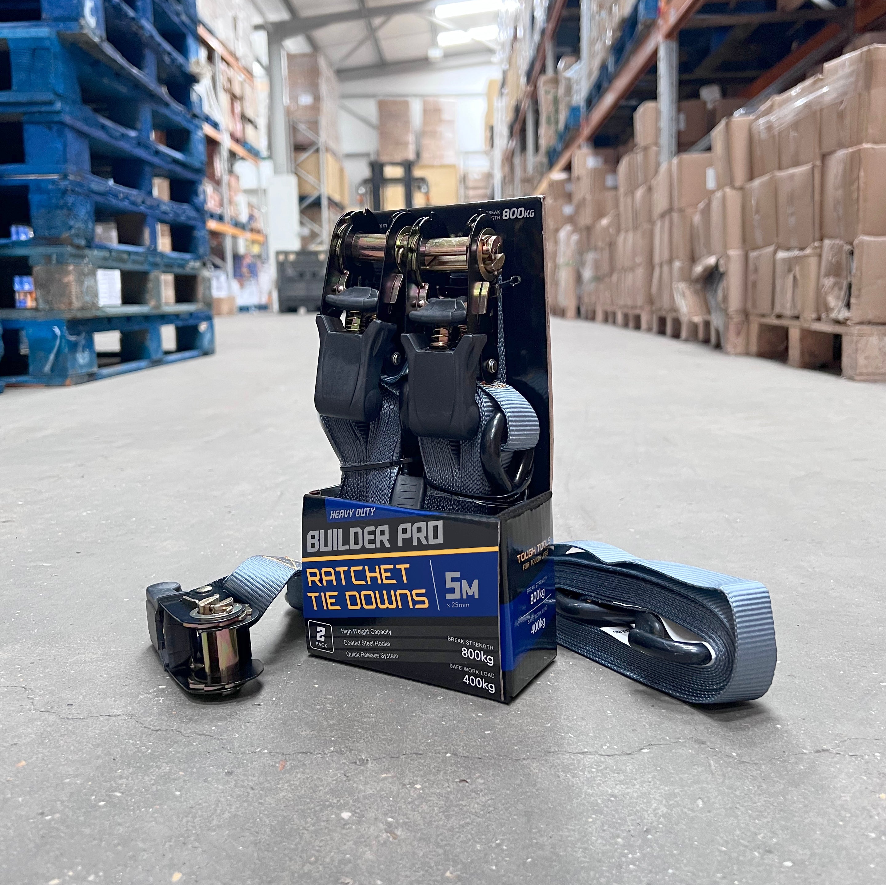 Builder Pro Ratchet Tie Downs - 2pcs - 5m x 25mm