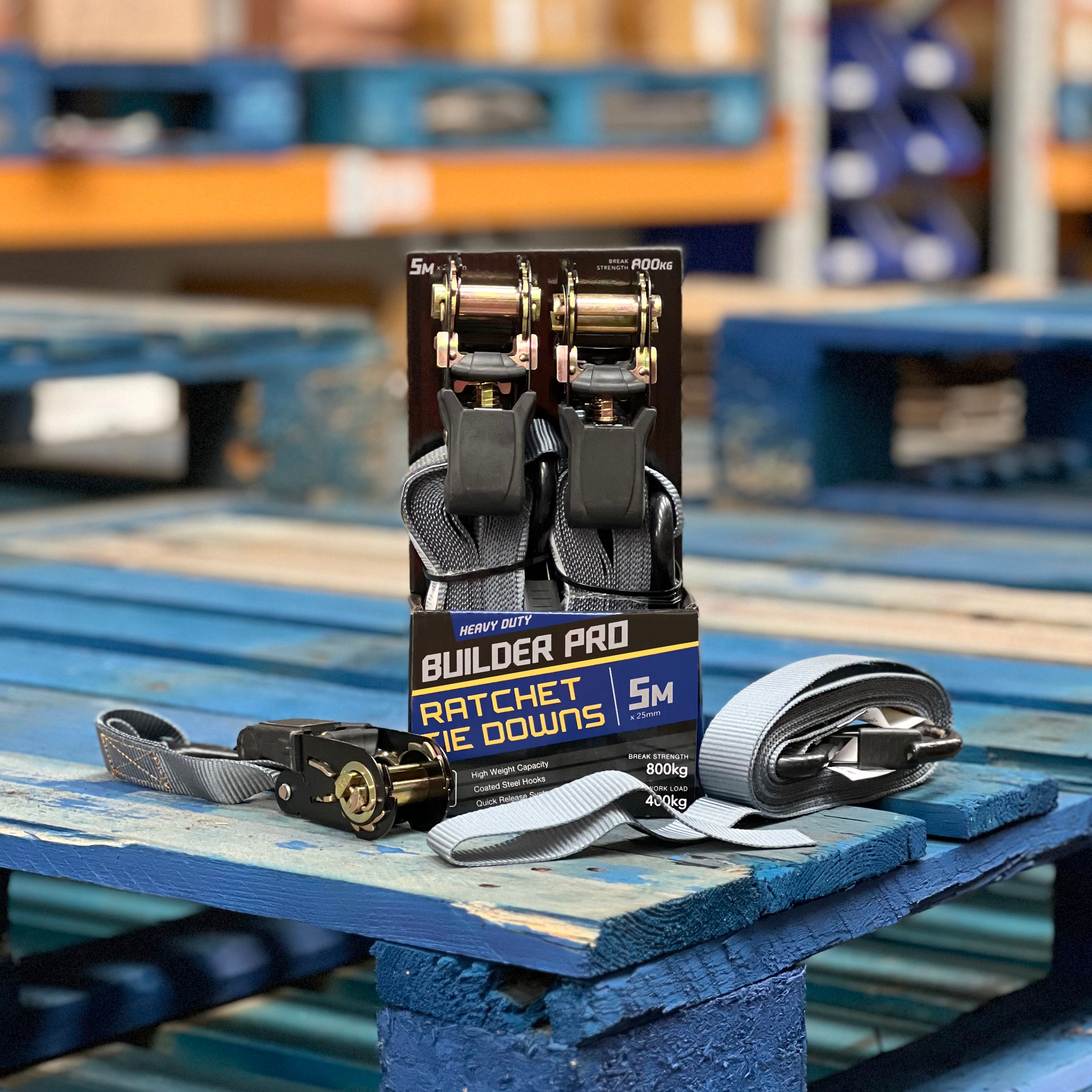 Builder Pro Ratchet Tie Downs - 2pcs - 5m x 25mm