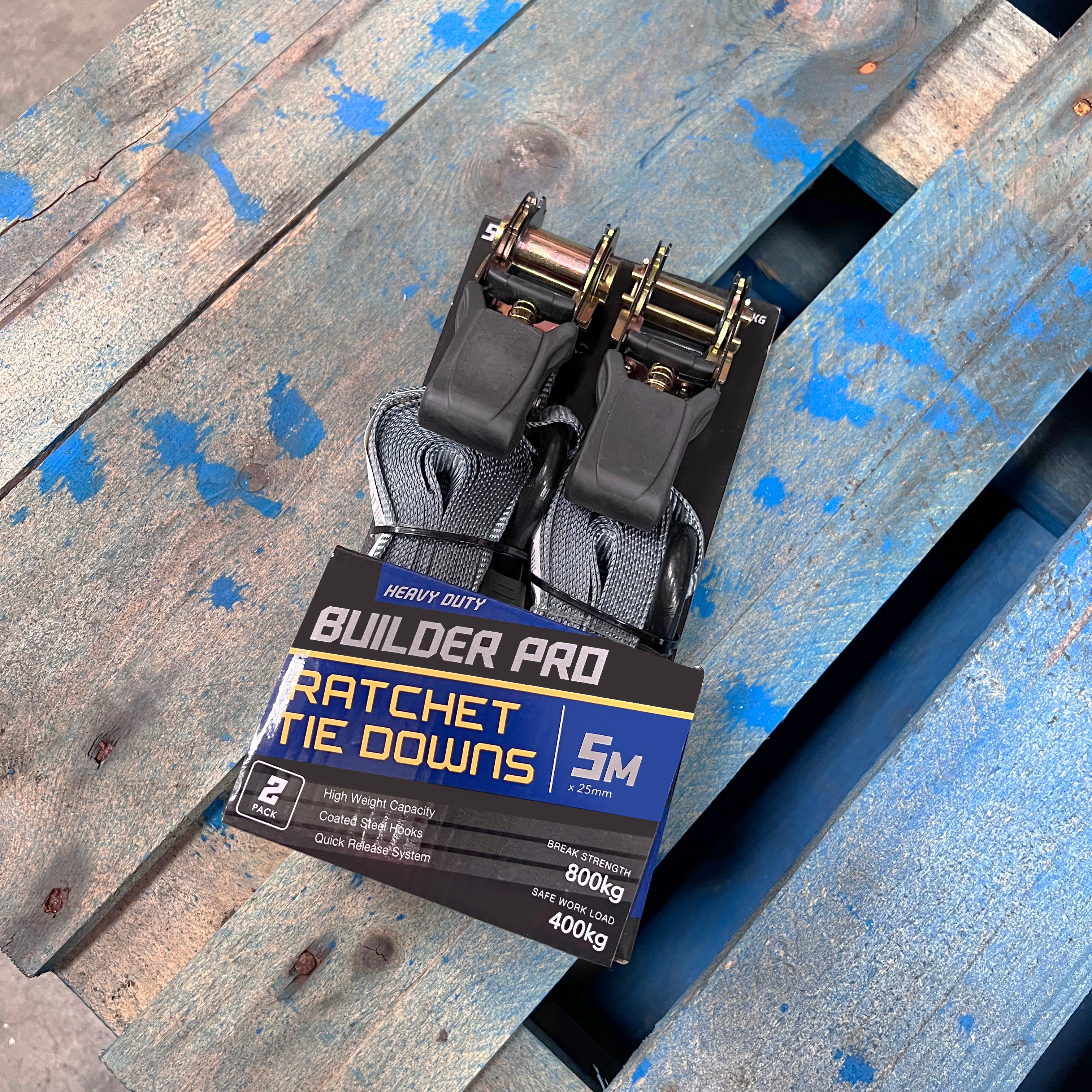 Builder Pro Ratchet Tie Downs - 2pcs - 5m x 25mm
