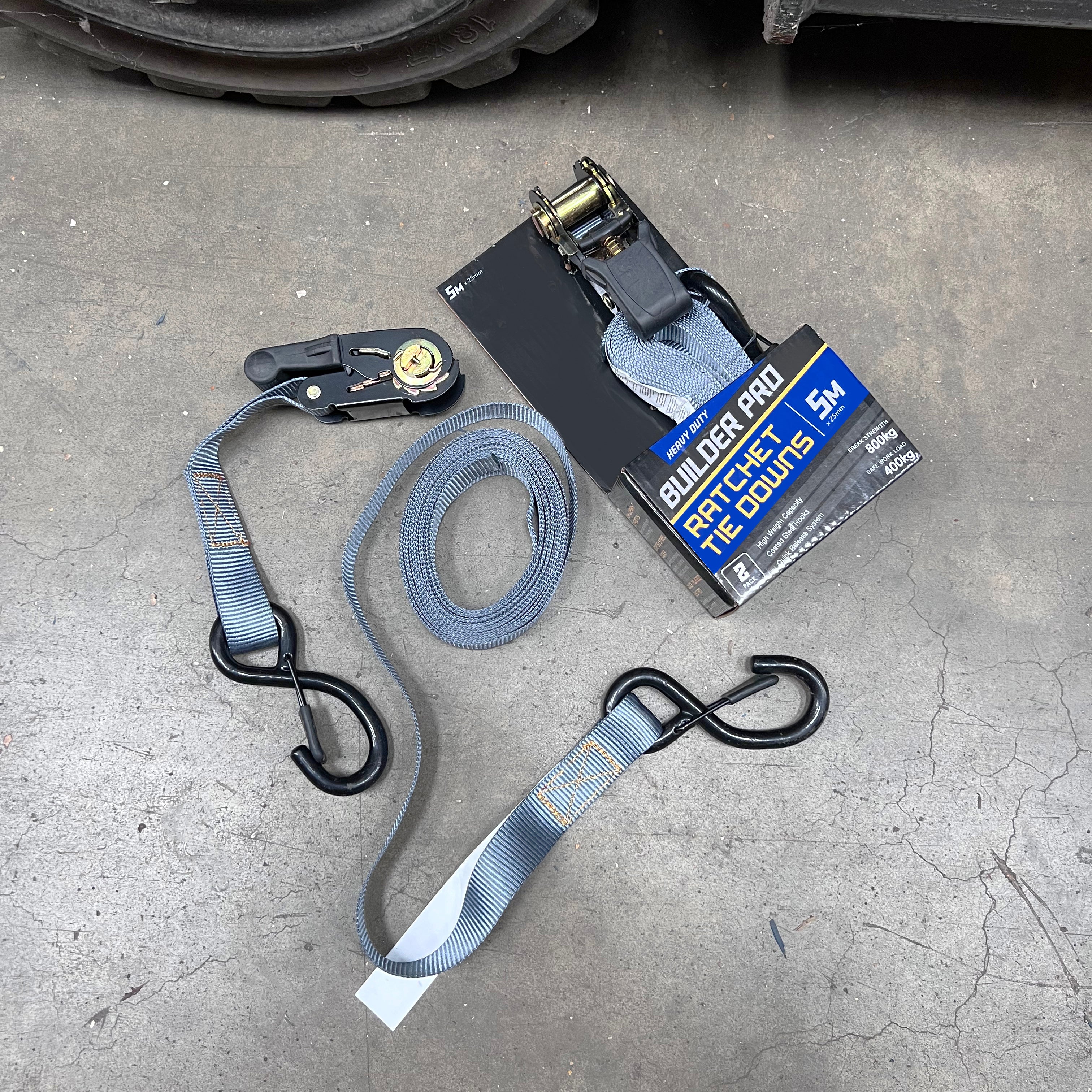 Builder Pro Ratchet Tie Downs - 2pcs - 5m x 25mm