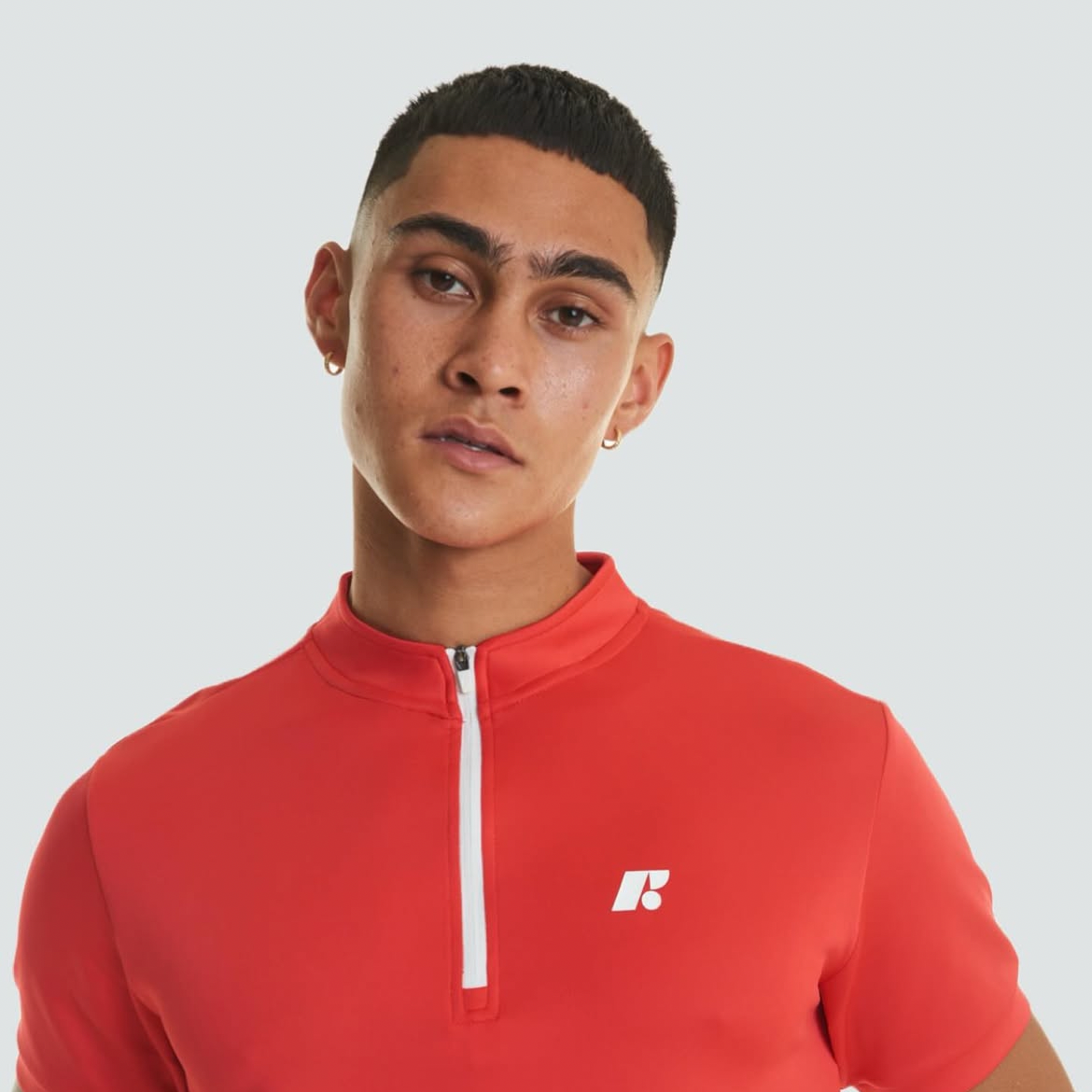 Men's Short Sleeve Mid-Collar Zip Up Sport Shirt FP3