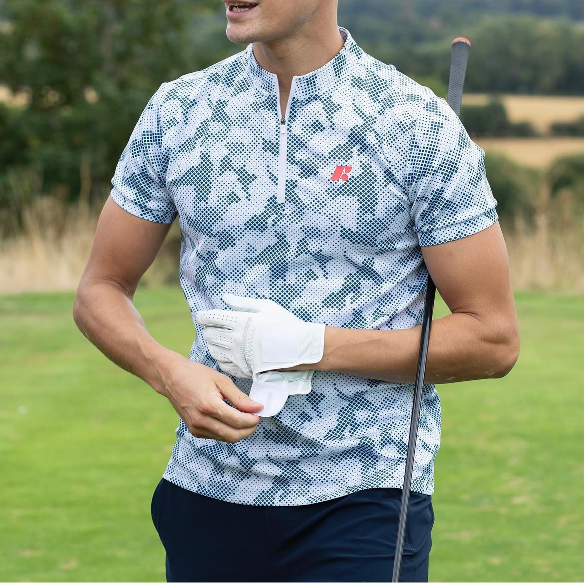 Men's Short Sleeve Mid-Collar Zip Up Sport Shirt FP4