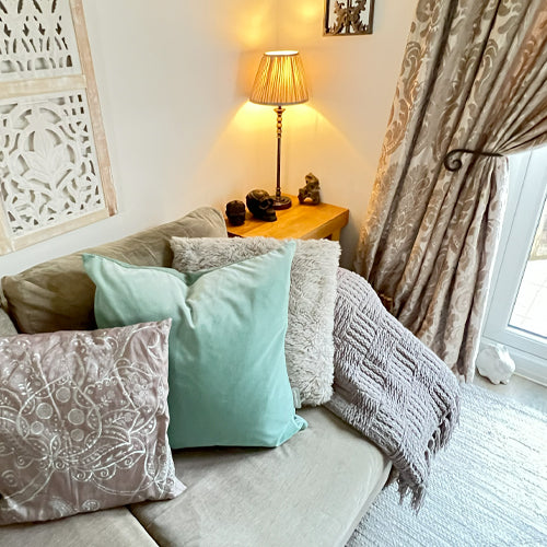 Lisa Pryde Luxury Velvet Cushion with Duck Feather Insert - Duck Egg