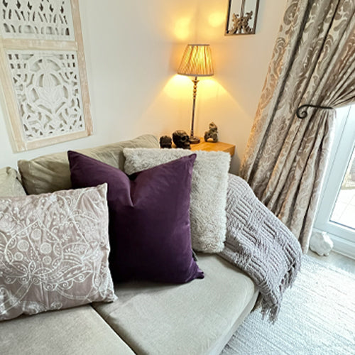 Lisa Pryde Luxury Velvet Cushion with Duck Feather Insert - Aubergine