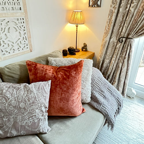 Lisa Pryde Luxury Crushed Velvet Cushion with Duck Feather Insert - Terracotta