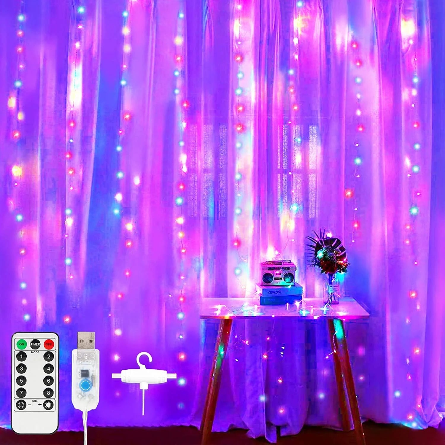 Extra Star USB Copper Light String RGB Led Wire String 2mx2m 200 Led 6 Strips 8 Modes With Remote Control