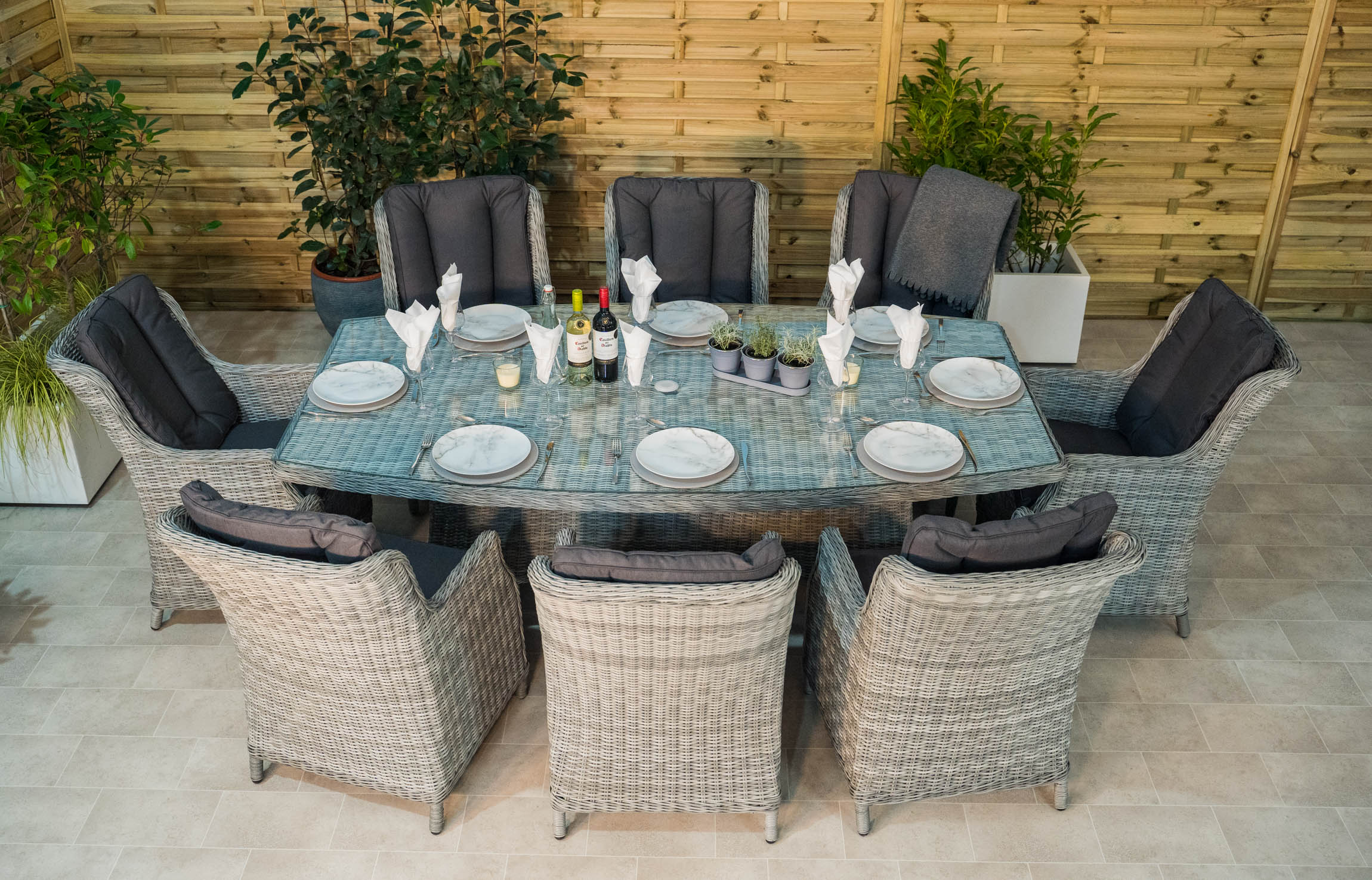 Olivia Liquorice Dining Set with 8 Wingback Chairs