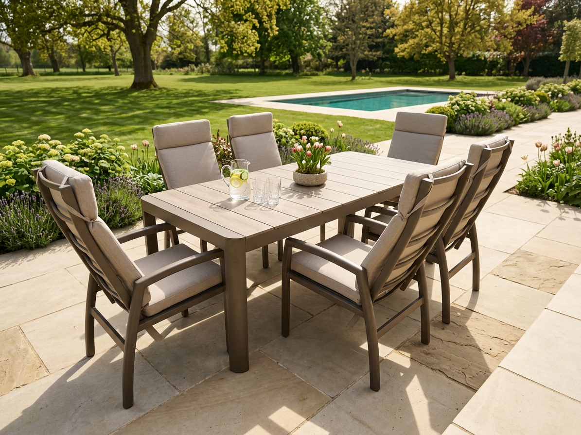 Oslo dining set with 6 reclining chairs and a 170x95 cm polywood table