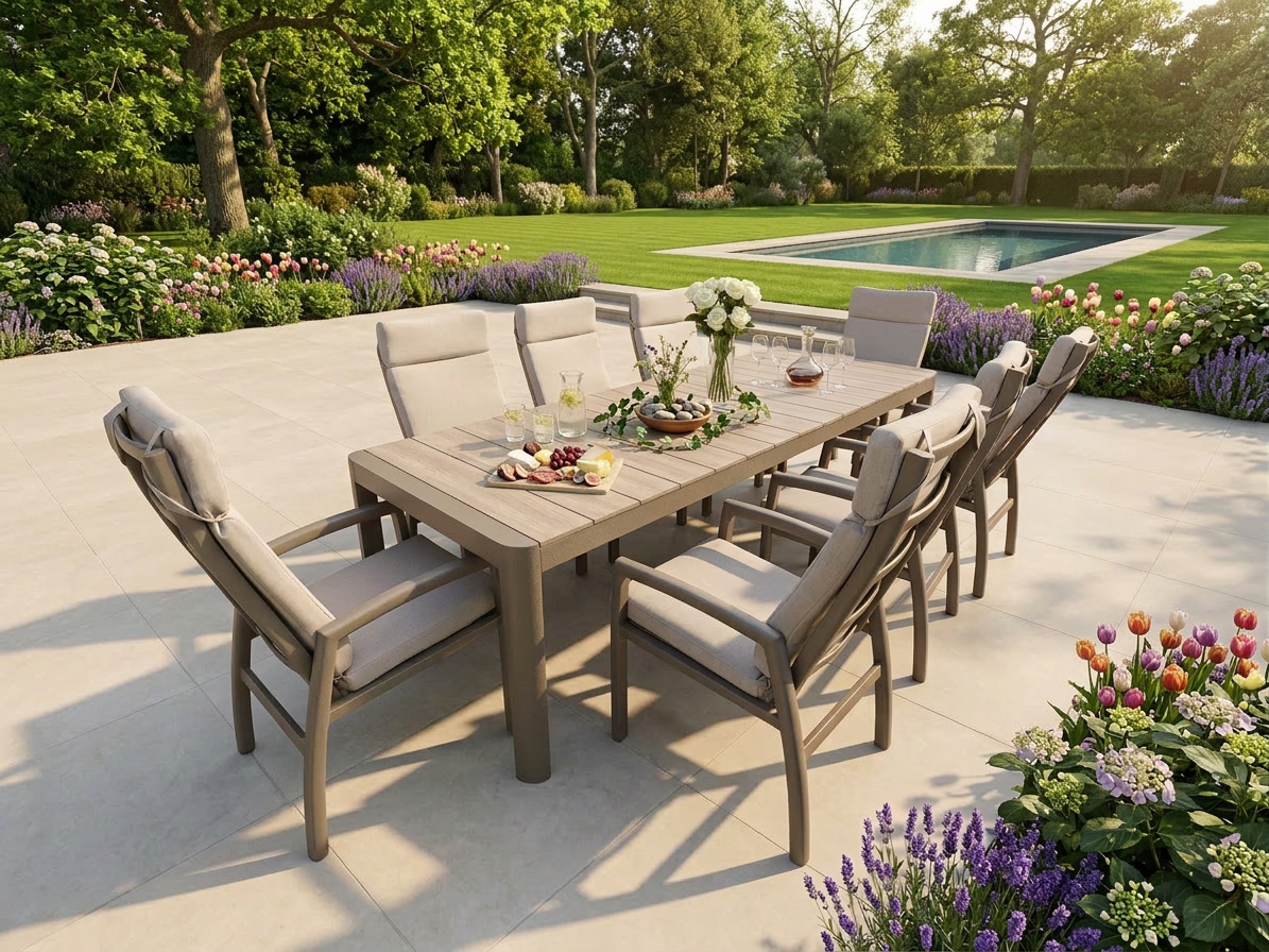 Oslo dining set with 8 reclining chairs and a 275x95 cm extendable polywood table
