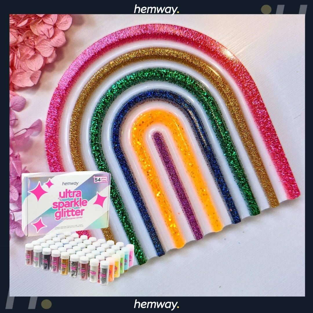 Hemway Set of 54 ULTRA SPARKLE Glitter Tubes - Premium MIXED SIZE & SHAPE Multipurpose Glitter