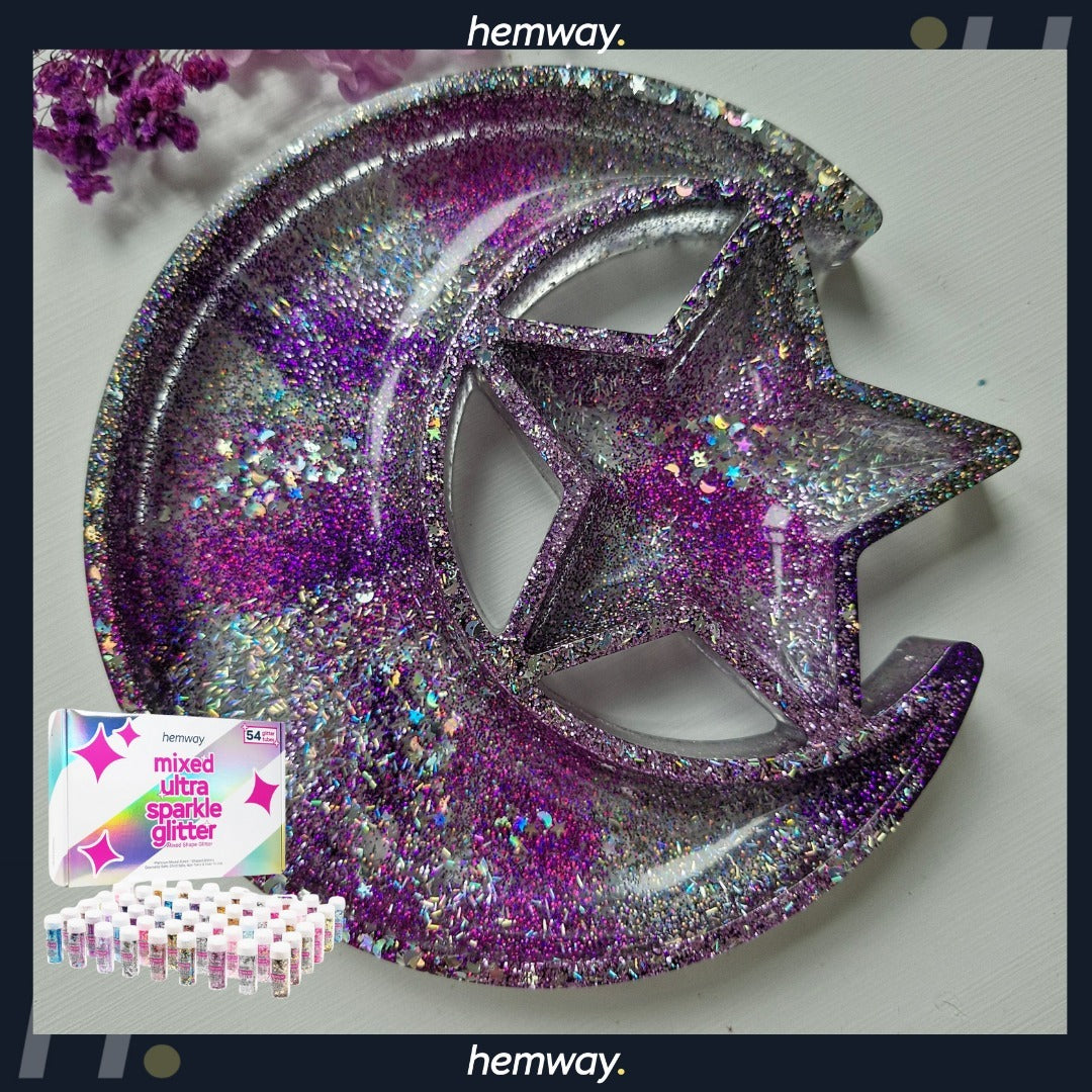 Hemway Set of 54 ULTRA SPARKLE Glitter Tubes - Premium MIXED SIZE & SHAPE Multipurpose Glitter