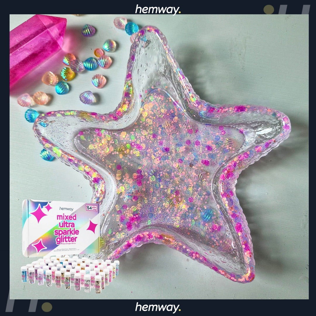 Hemway Set of 54 ULTRA SPARKLE Glitter Tubes - Premium MIXED SIZE & SHAPE Multipurpose Glitter