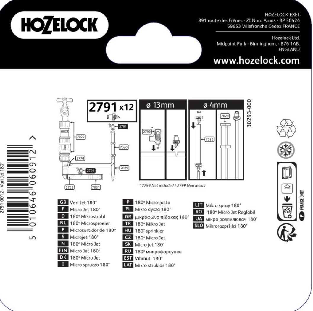 Hozelock 2791 Micro Jet 4mm & 13mm - Pack of 12