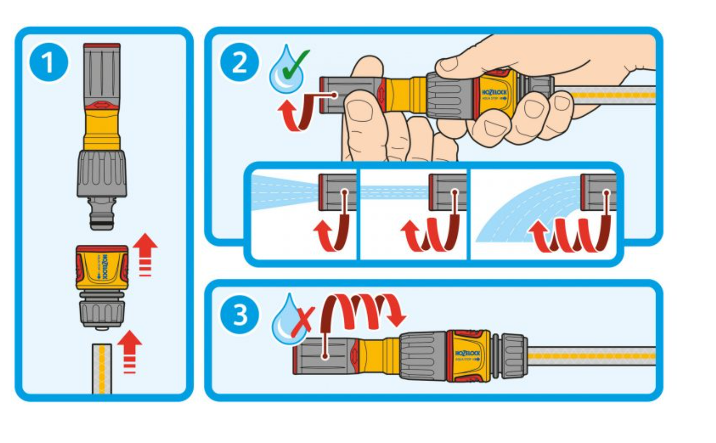 Hozelock 3 in 1 Nozzles & Aquastop Connector