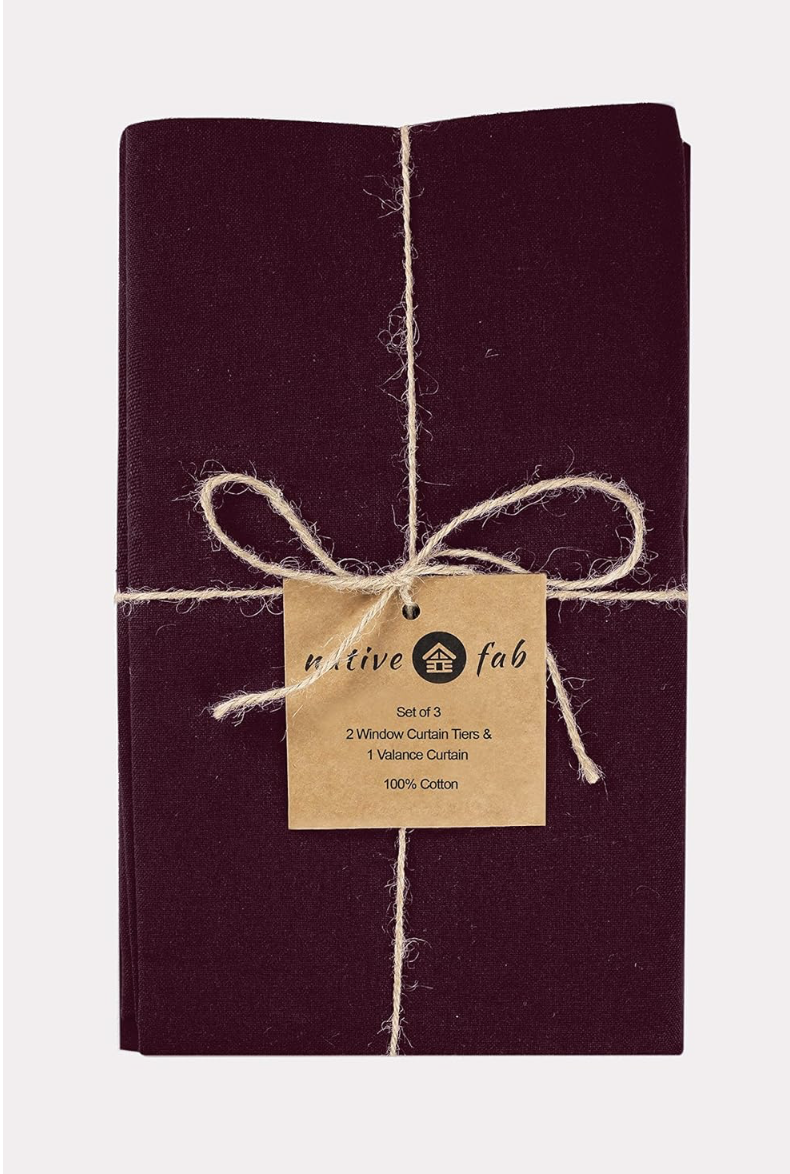 'Native Fab' 3 Pieces Window Curtain Tiers and Valance Set – Half Window Curtains Short Curtains 2 Tiers & 1 Valance Curtain