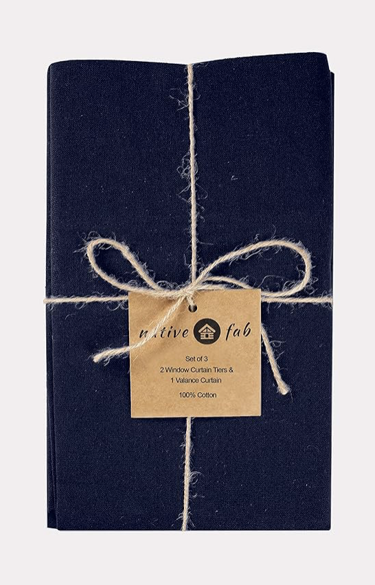 'Native Fab' 3 Pieces Window Curtain Tiers and Valance Set – Half Window Curtains Short Curtains 2 Tiers & 1 Valance Curtain