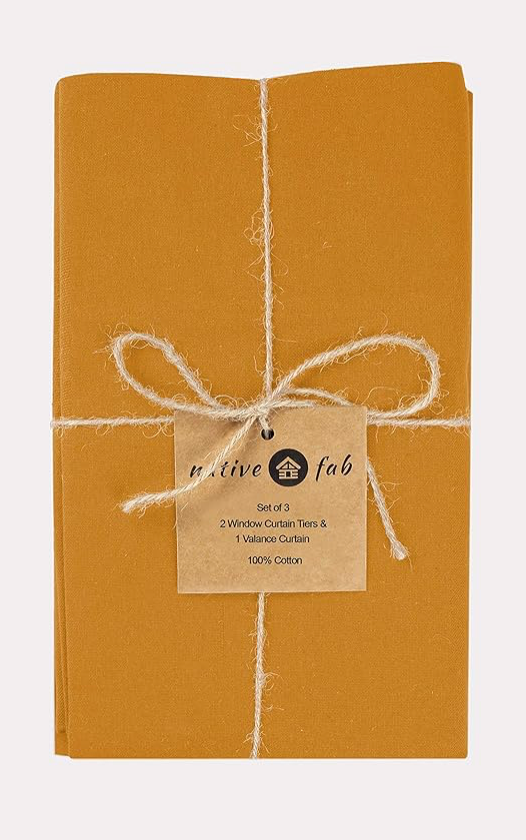 'Native Fab' 3 Pieces Window Curtain Tiers and Valance Set – Half Window Curtains Short Curtains 2 Tiers & 1 Valance Curtain