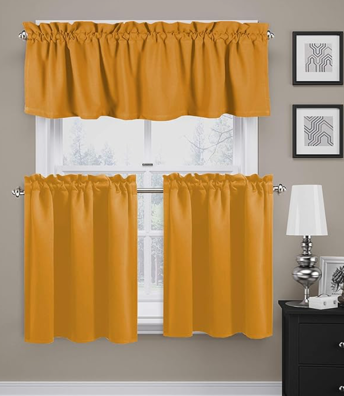 'Native Fab' 3 Pieces Window Curtain Tiers and Valance Set – Half Window Curtains Short Curtains 2 Tiers & 1 Valance Curtain