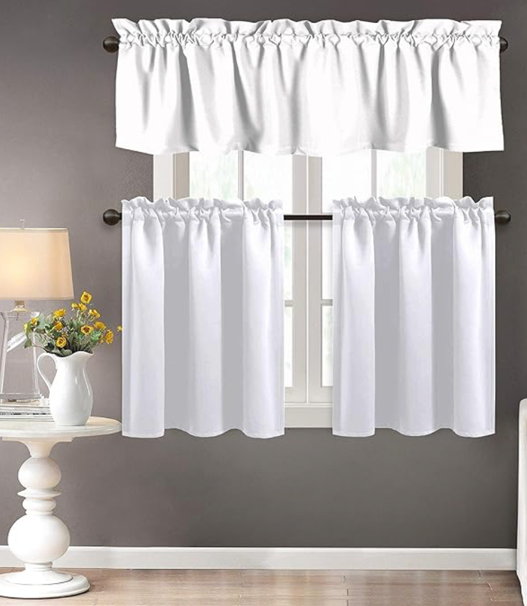 'Native Fab' 3 Pieces Window Curtain Tiers and Valance Set – Half Window Curtains Short Curtains 2 Tiers & 1 Valance Curtain