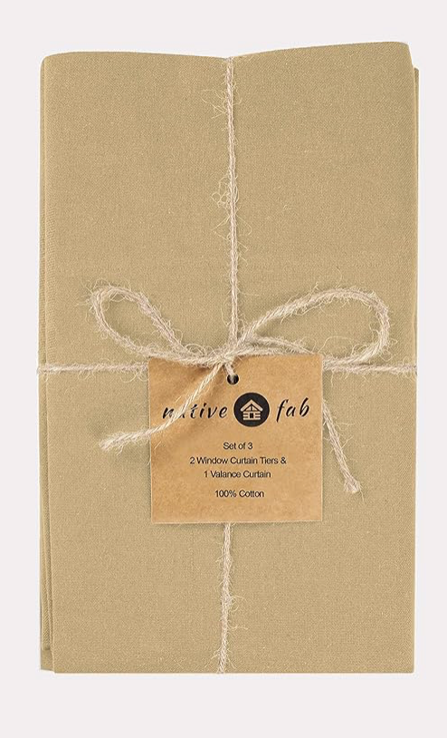 'Native Fab' 3 Pieces Window Curtain Tiers and Valance Set – Half Window Curtains Short Curtains 2 Tiers & 1 Valance Curtain