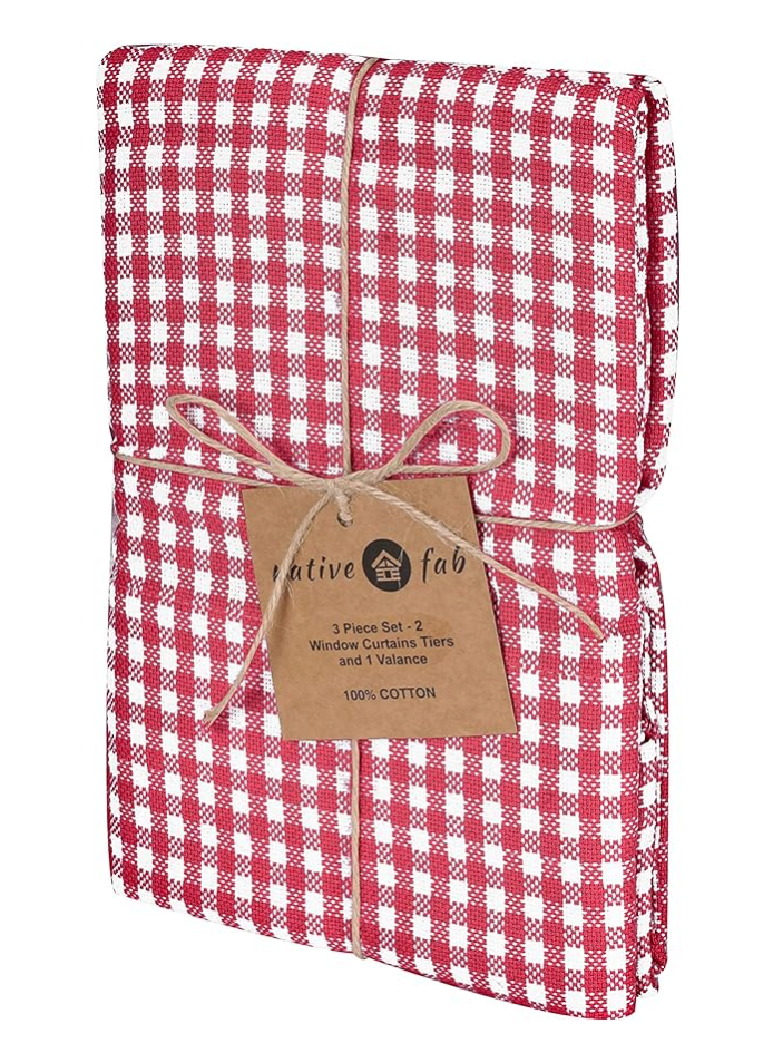 'Native Fab' 3 Pieces Window Curtain Tiers and Valance Set – Half Window Curtains Short Curtains 2 Tiers & 1 Valance Curtain