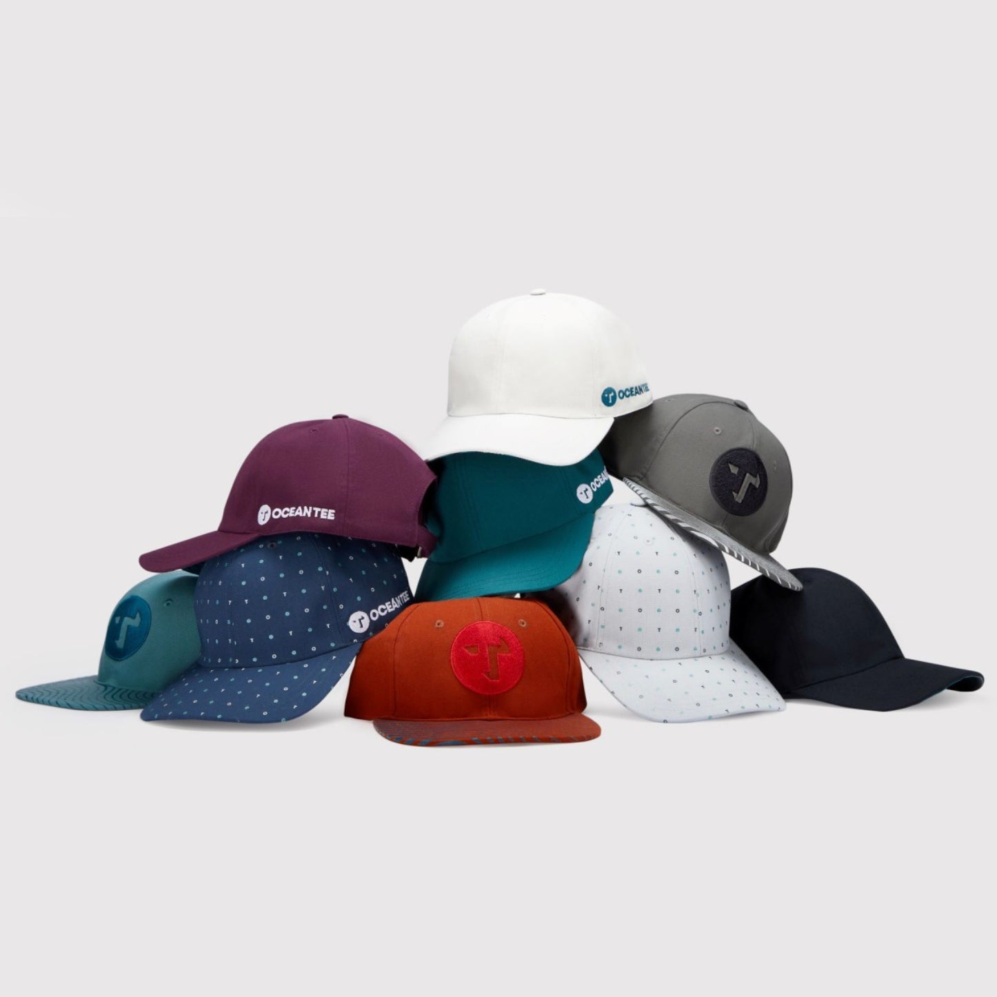 Oceantee 100% Recycled Caps - Peak Brim - 6 Colours Available