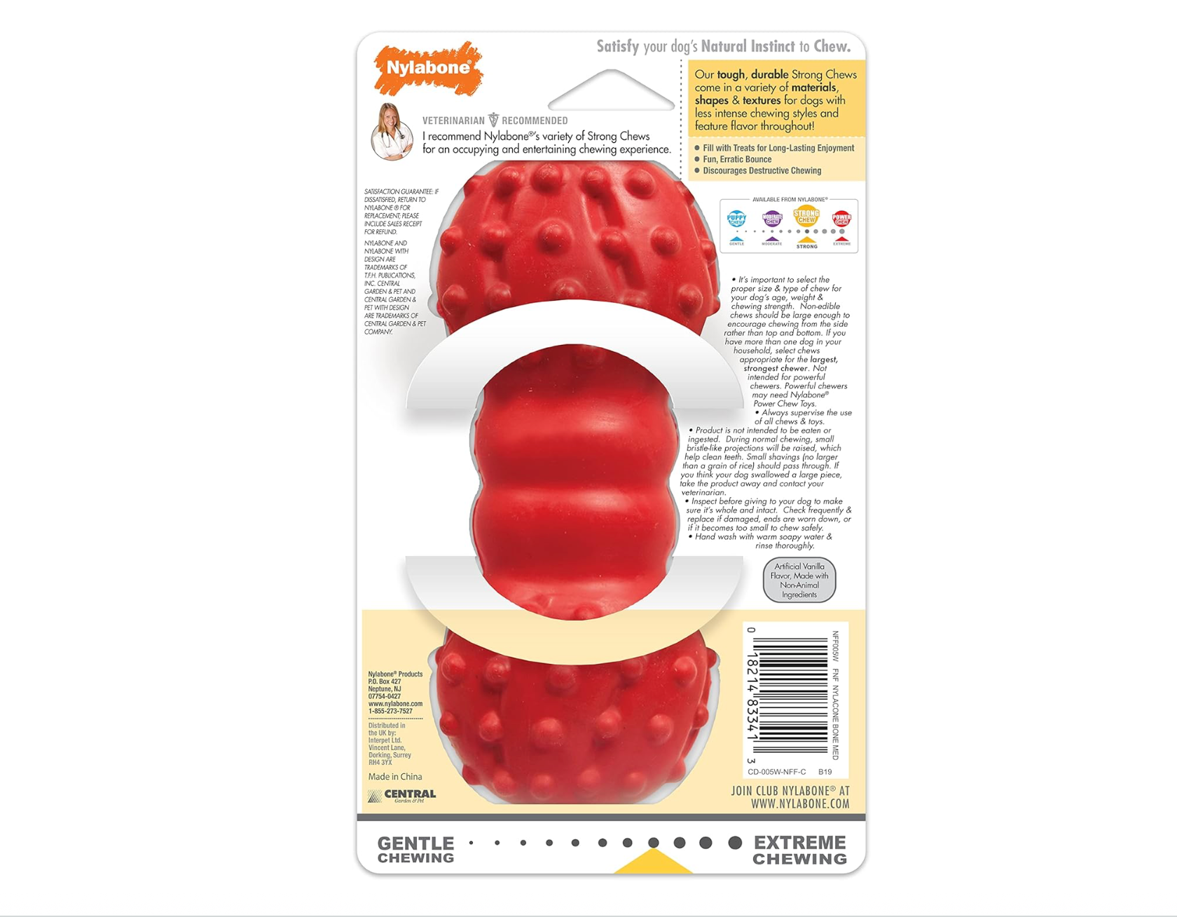 Nylabone Cone Bone Strong Natural Rubber Dental Dog Chew Toy Vanilla Flavour - Medium, for Dogs up to 16kg