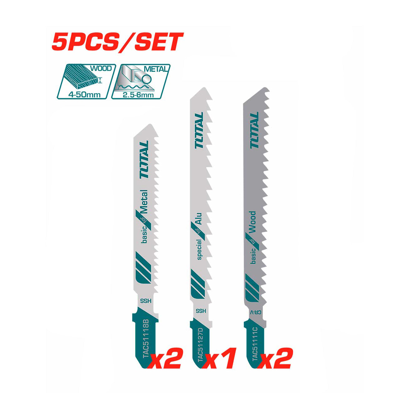 Total Jig Saw Blade set for Metal and Wood Pack of 5 - TAC51051