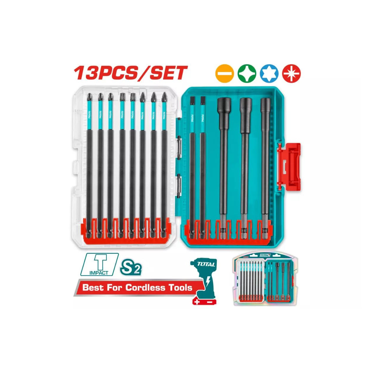 Total Impact Screwdriver Bits Set - 13pcs - TACSDL01306