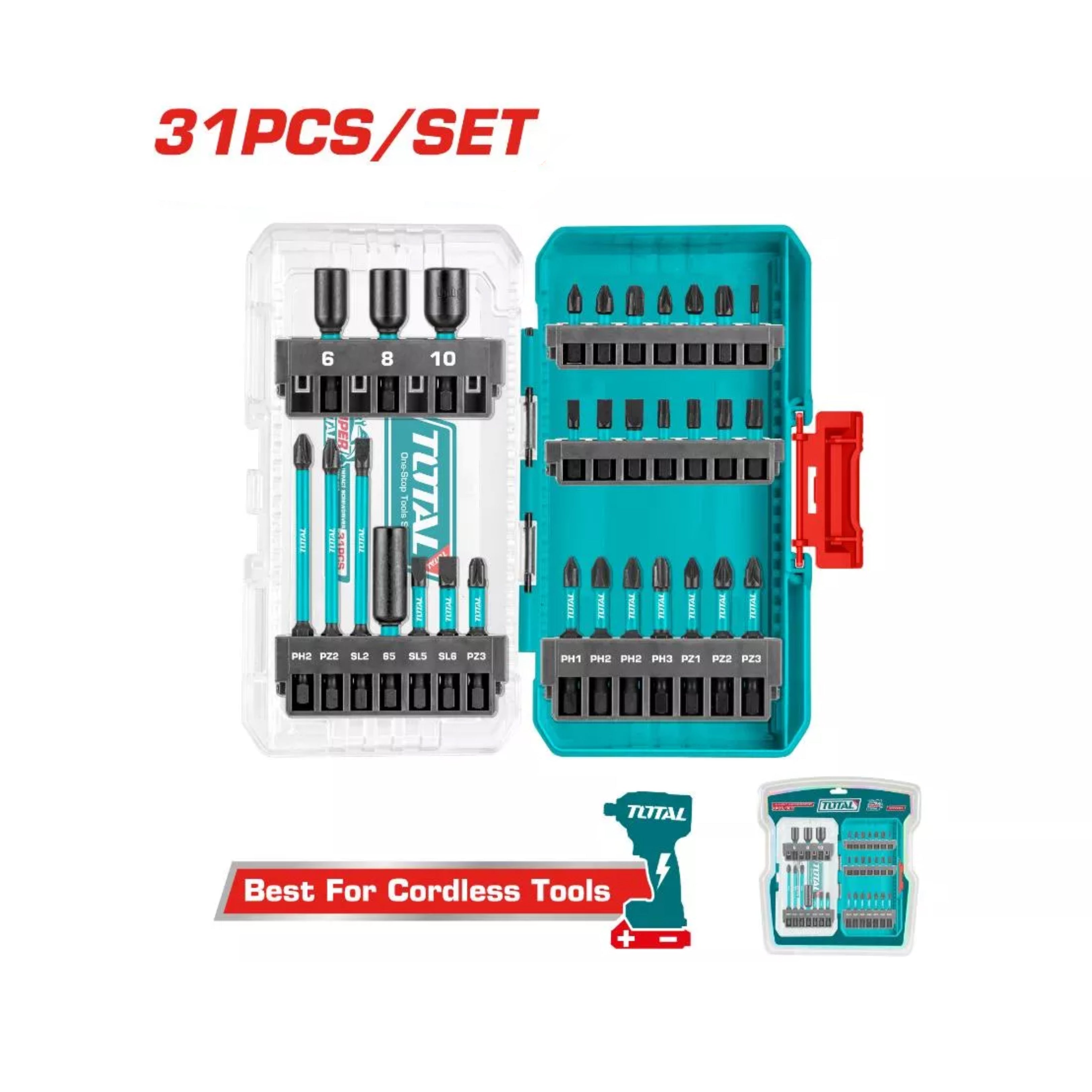 Total Impact Screwdriver Bits Set - 31pcs - TACSDL11306