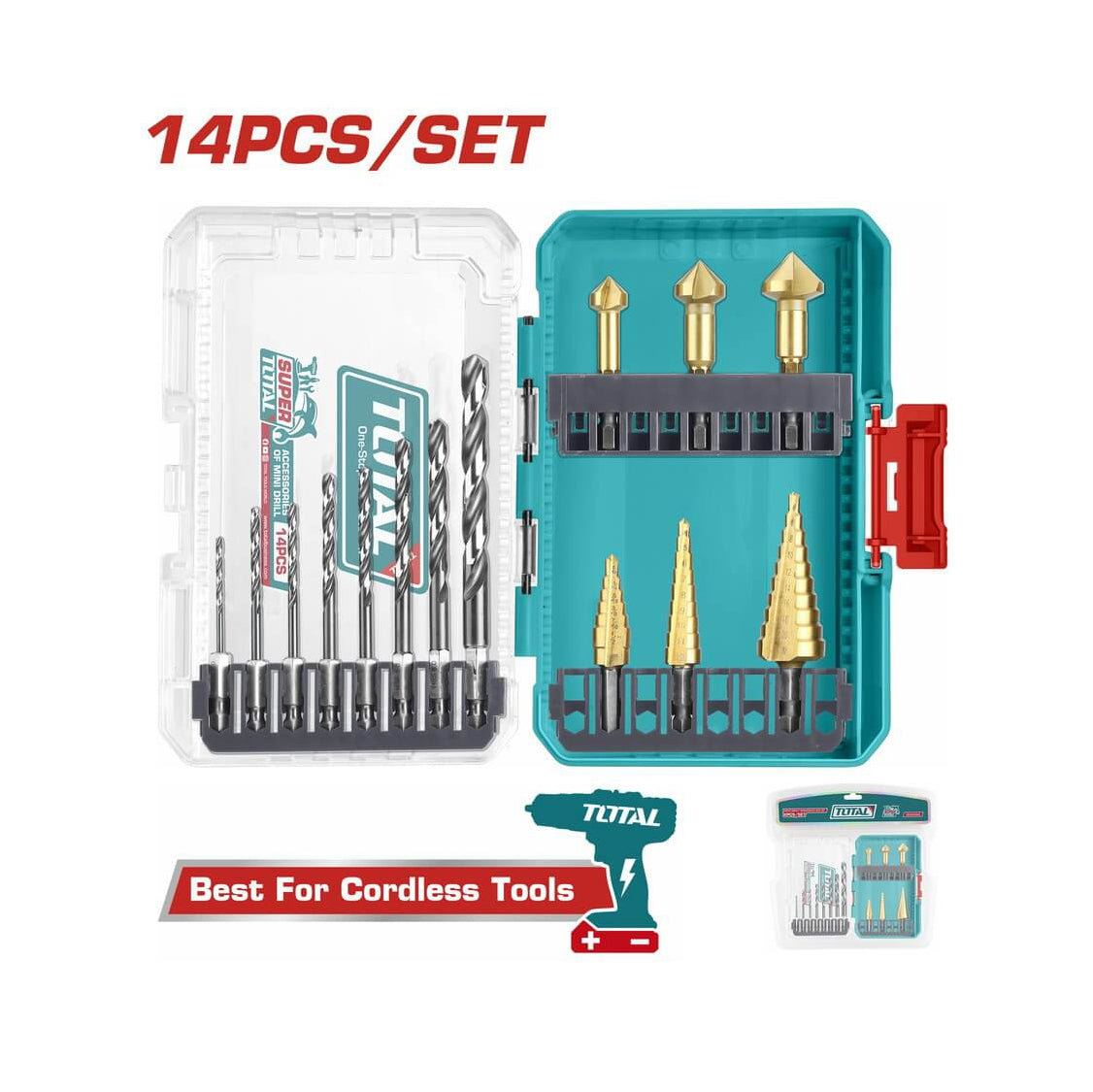 Total 4341 HSS Drill Bits and Step Drill Bits Set - 14pcs - TACSDL61401