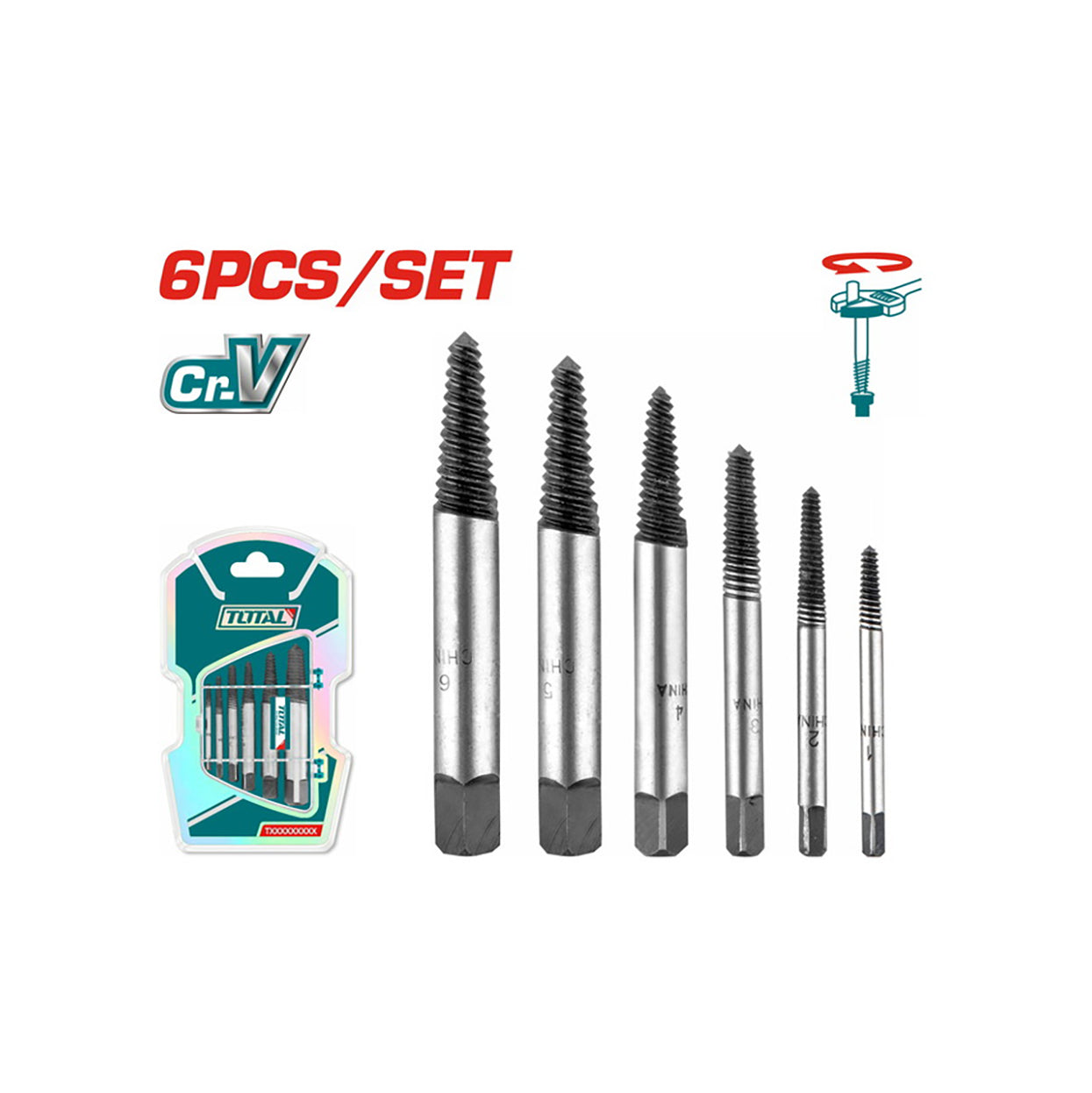 Total Screw Extractor Set - 6pcs - TACSE0061
