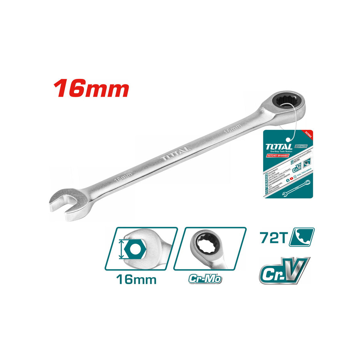Total Ratchet Spanner - 16mm - TCSPAR161