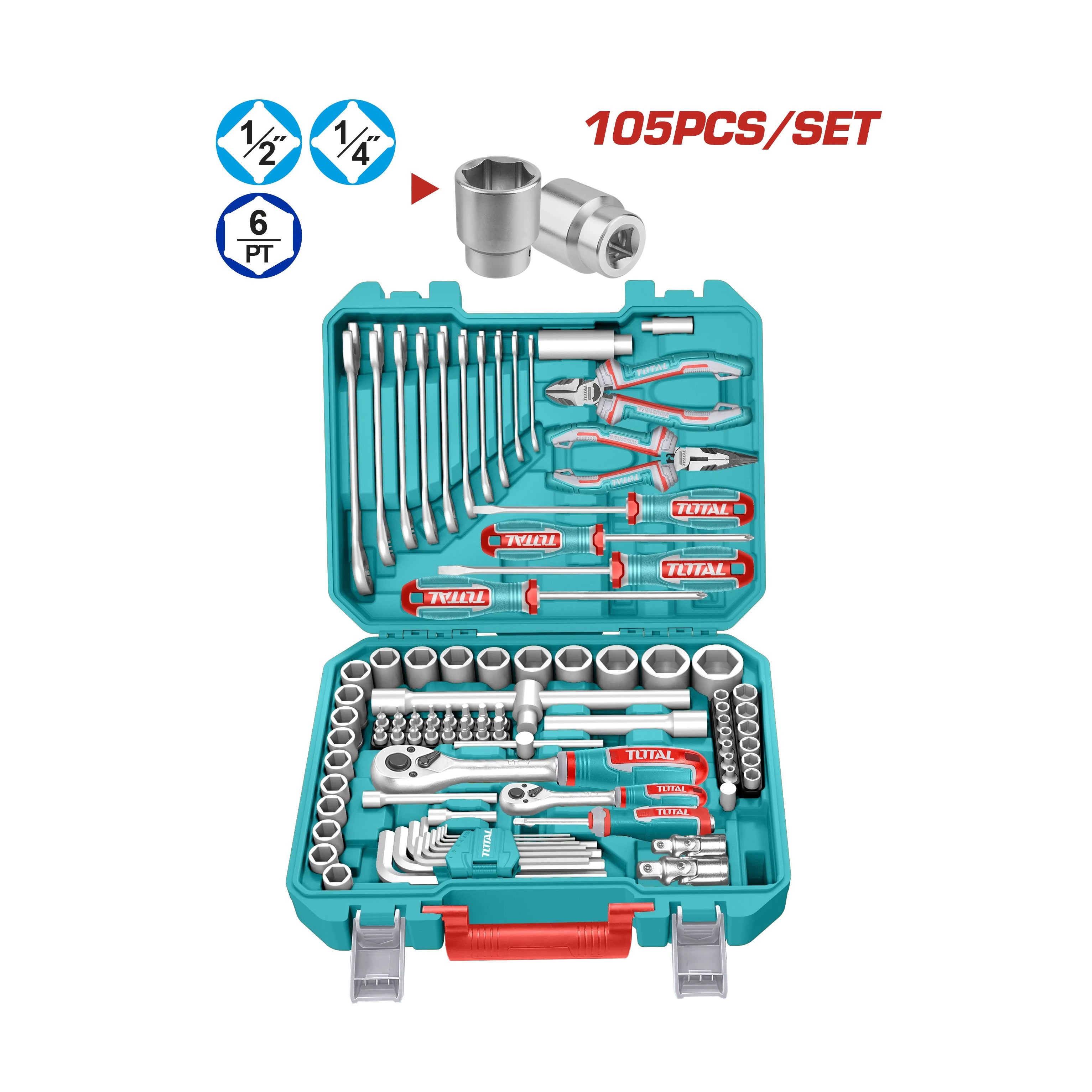 Total Tools tool set 105 pieces - THKTHP61057
