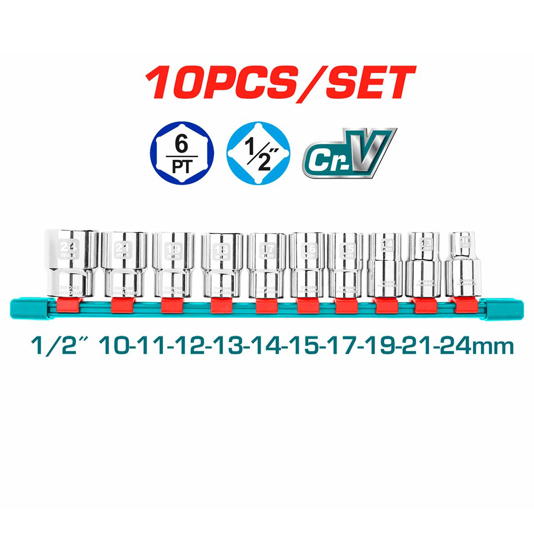 Total 1/2" Socket Set - 10pcs - THT121101