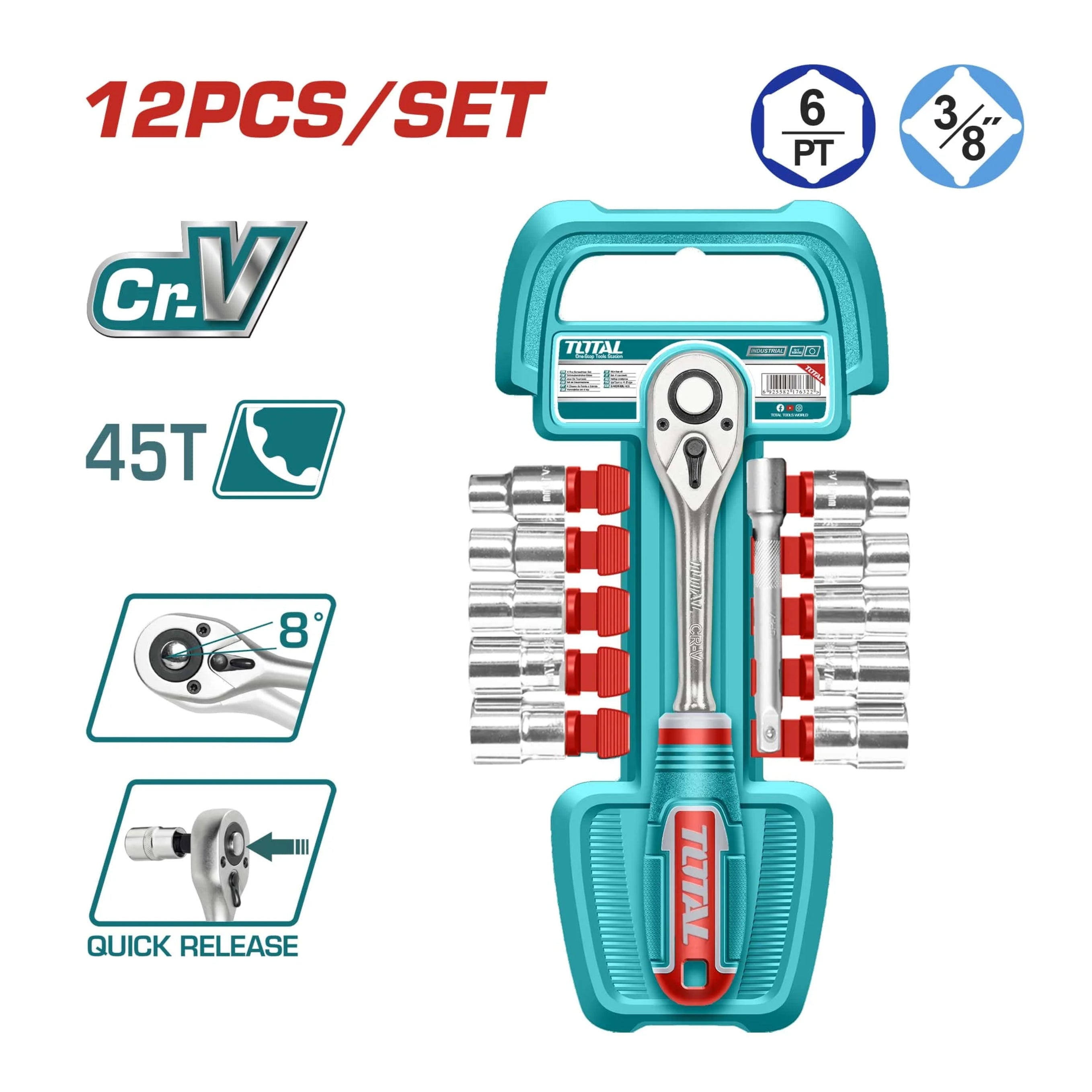 Total 3/8" Socket Set - 12pcs - THT381121