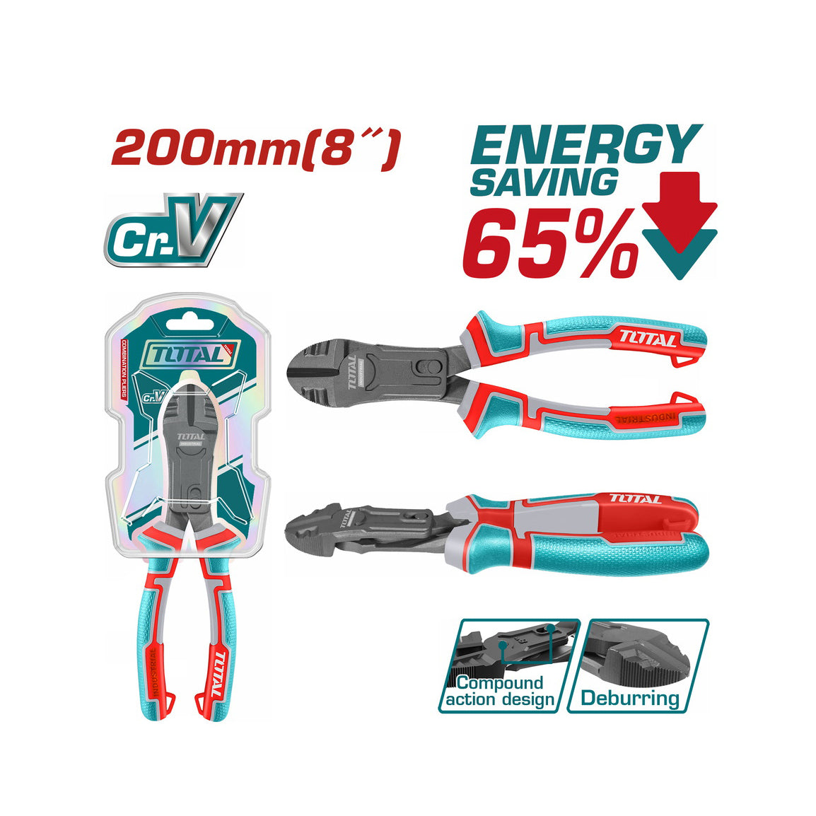 Total Compound Action Diagonal Cutting Pliers - 200mm - THTC530806