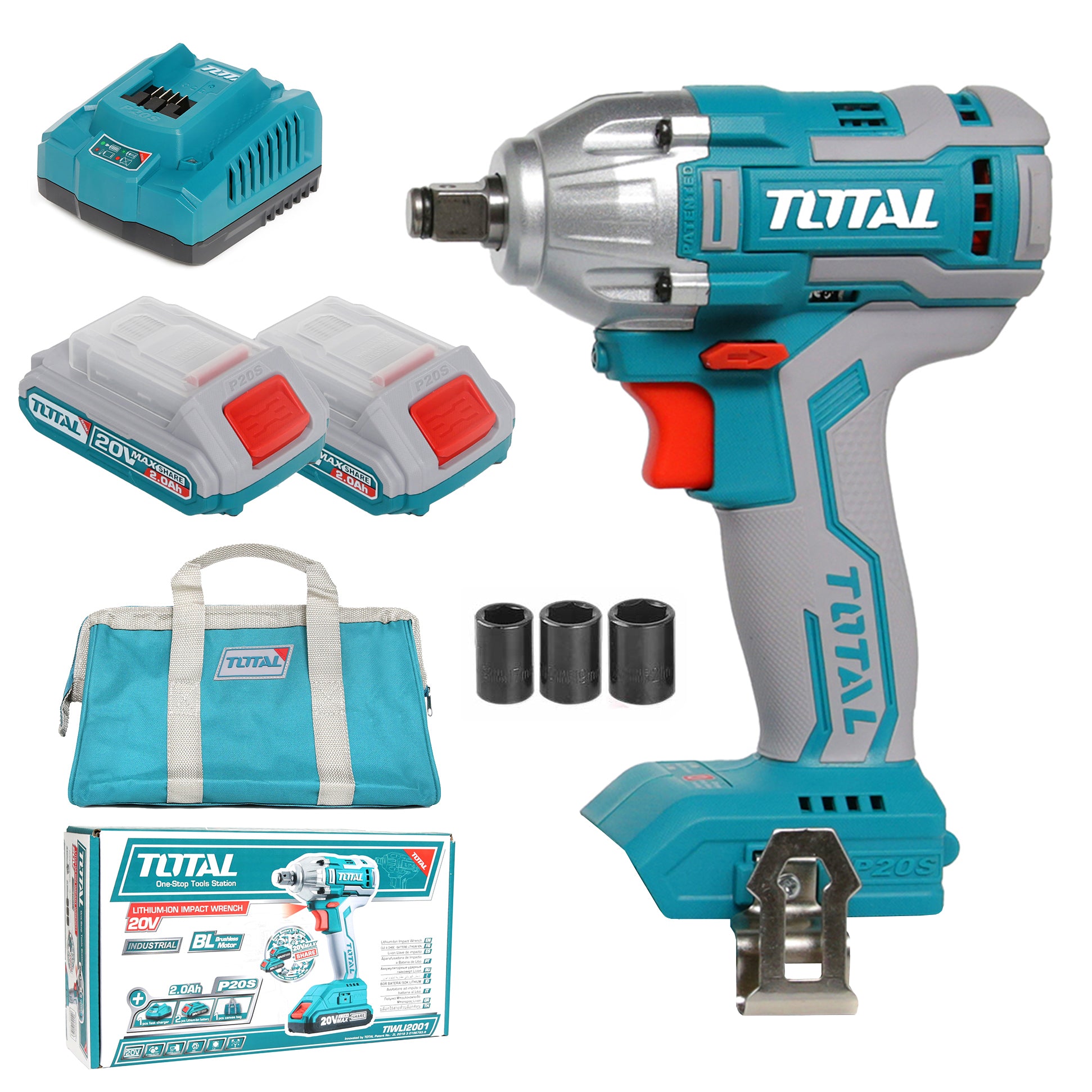 Total Li-Ion 20V Impact Wrench (with 2 x Batteries & Charger) - TIWLI2001