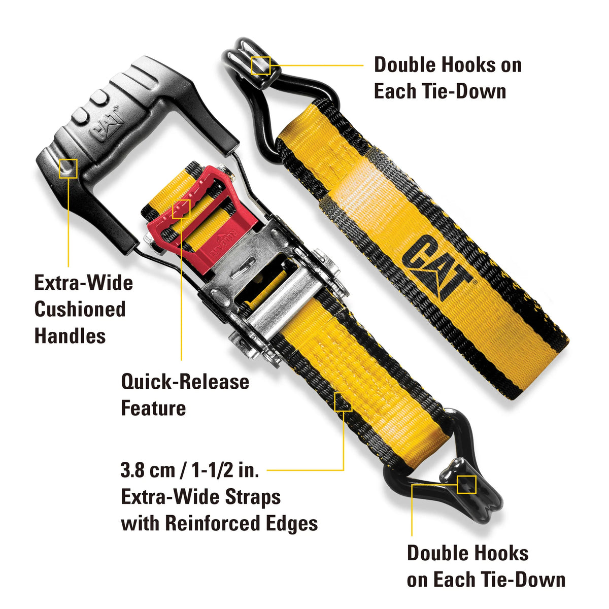 Caterpillar Ratchet Tie Down with Scratch Resistant Hooks - 2 pack