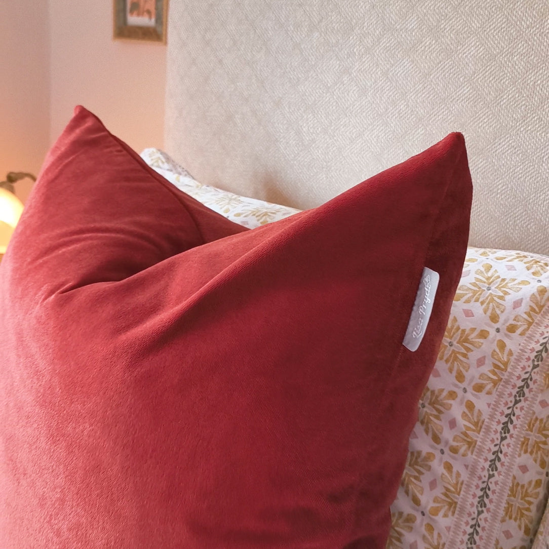 Lisa Pryde Luxury Velvet Cushion with Duck Feather Insert - Brick Red
